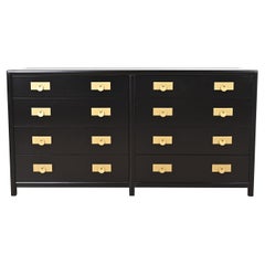 Michael Taylor for Baker Hollywood Regency Black Lacquered Dresser, Refinished
