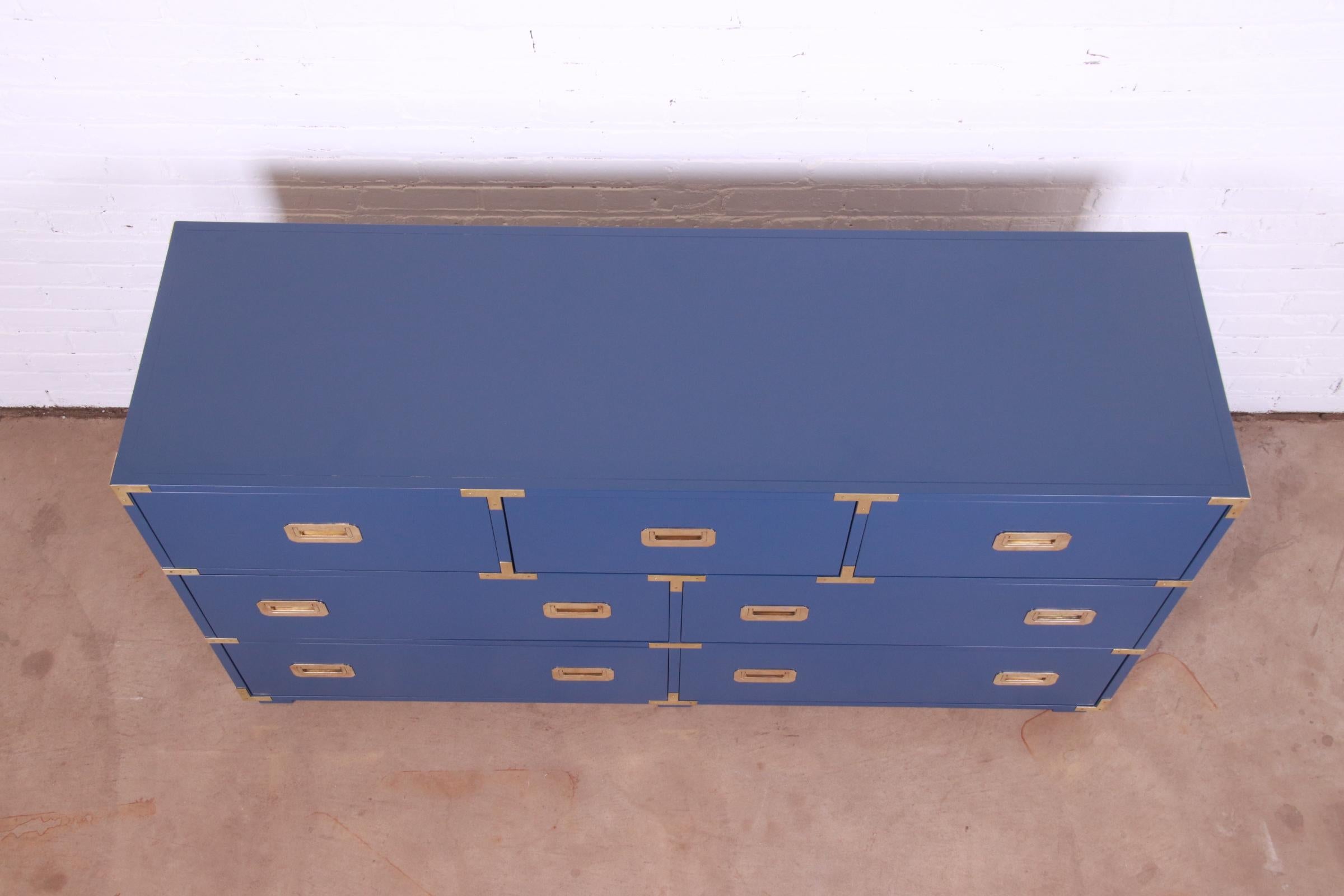 Michael Taylor for Baker Hollywood Regency Blue Lacquered Campaign Dresser 6
