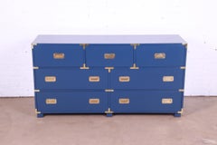 Michael Taylor for Baker Hollywood Regency Blue Lacquered Campaign Dresser