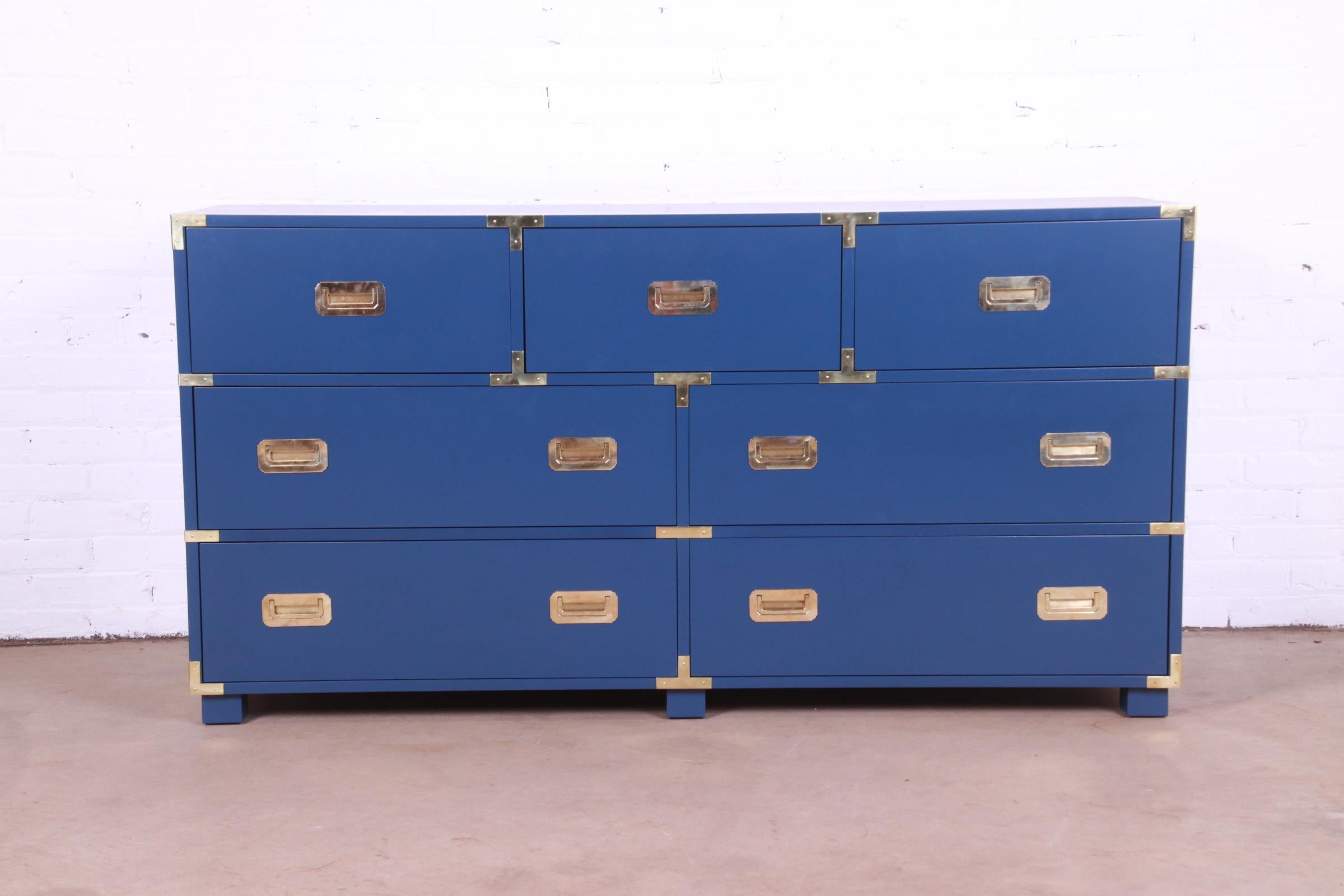 Mid-Century Modern Michael Taylor for Baker Hollywood Regency Blue Lacquered Campaign Dresser