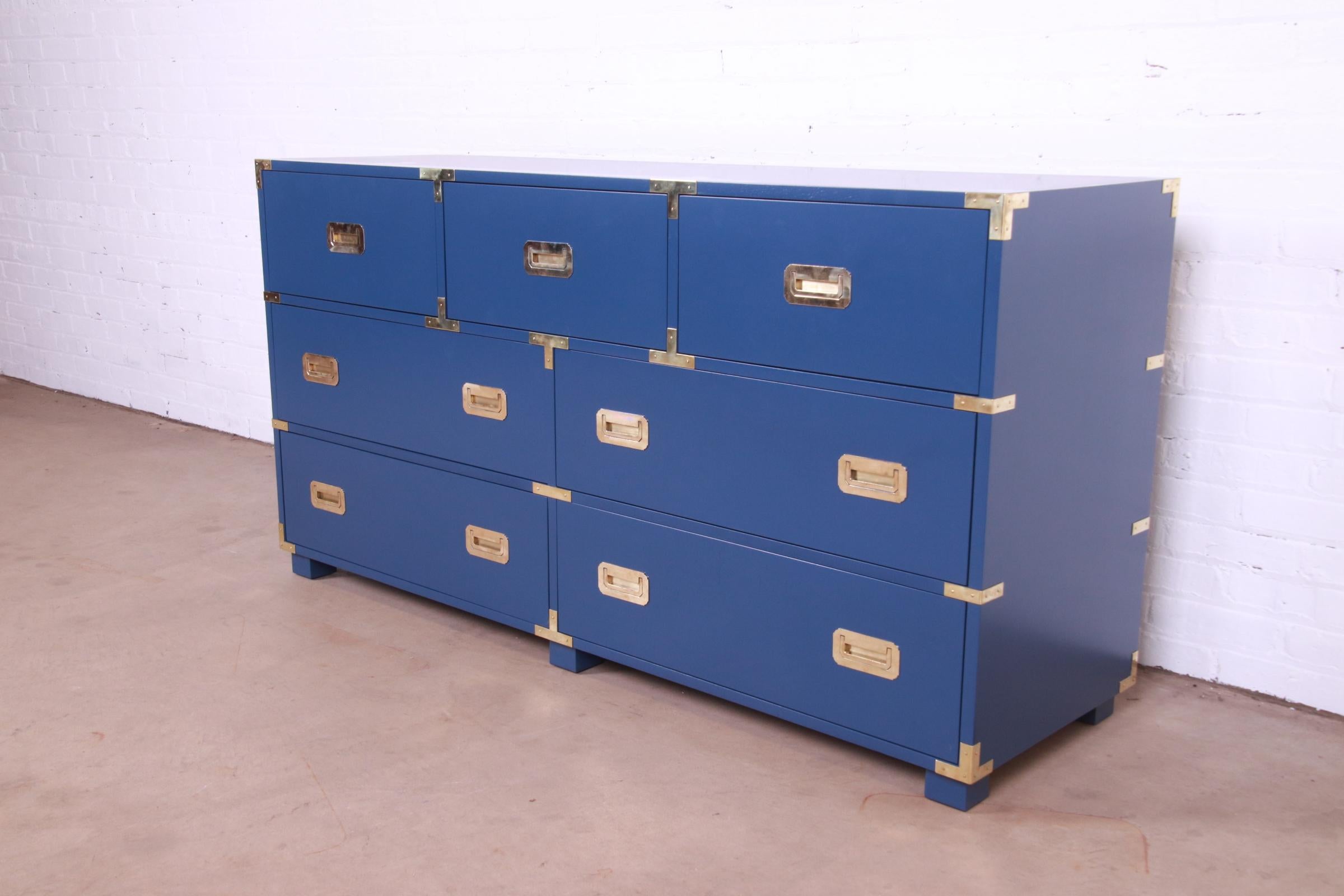 American Michael Taylor for Baker Hollywood Regency Blue Lacquered Campaign Dresser