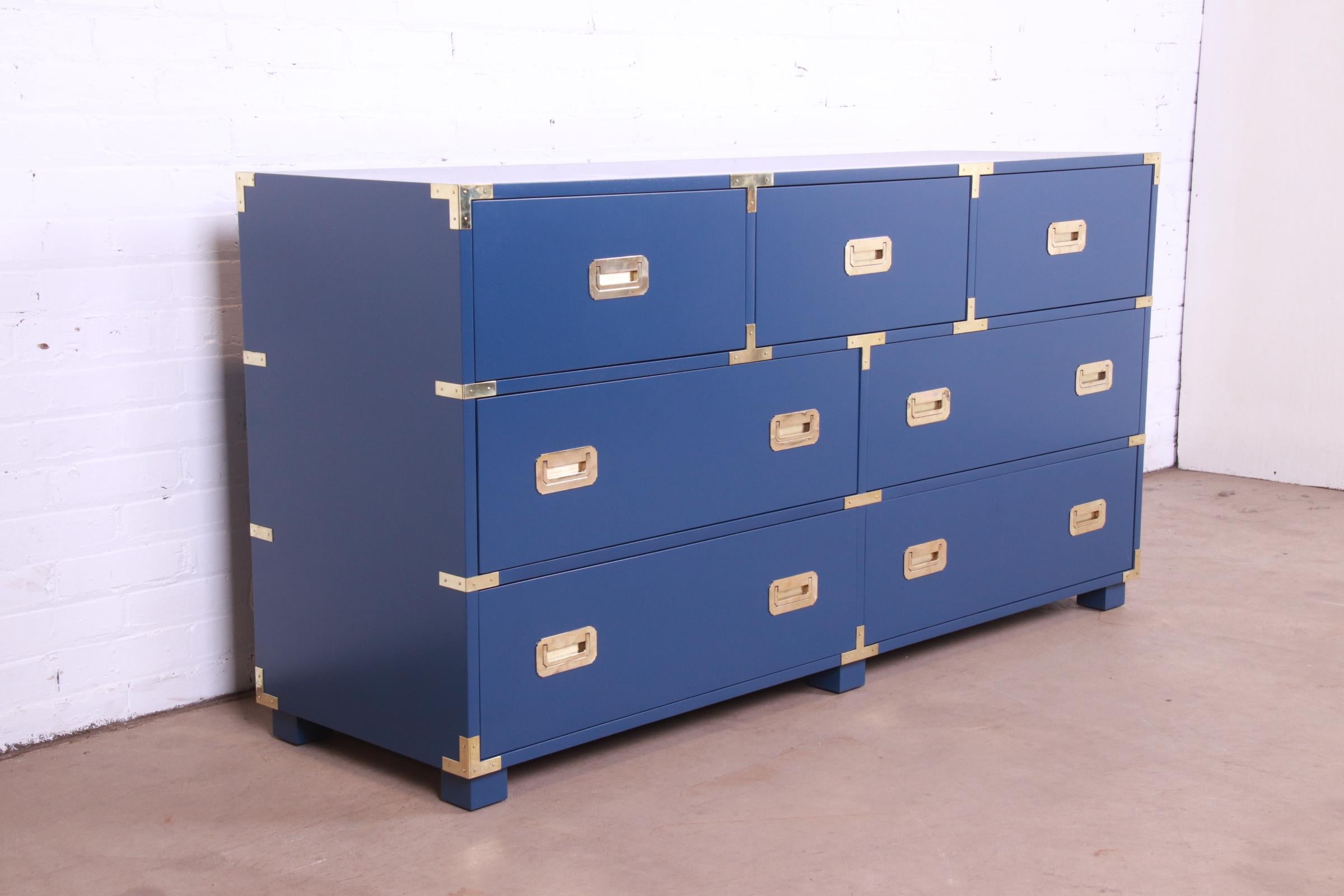 Mid-20th Century Michael Taylor for Baker Hollywood Regency Blue Lacquered Campaign Dresser