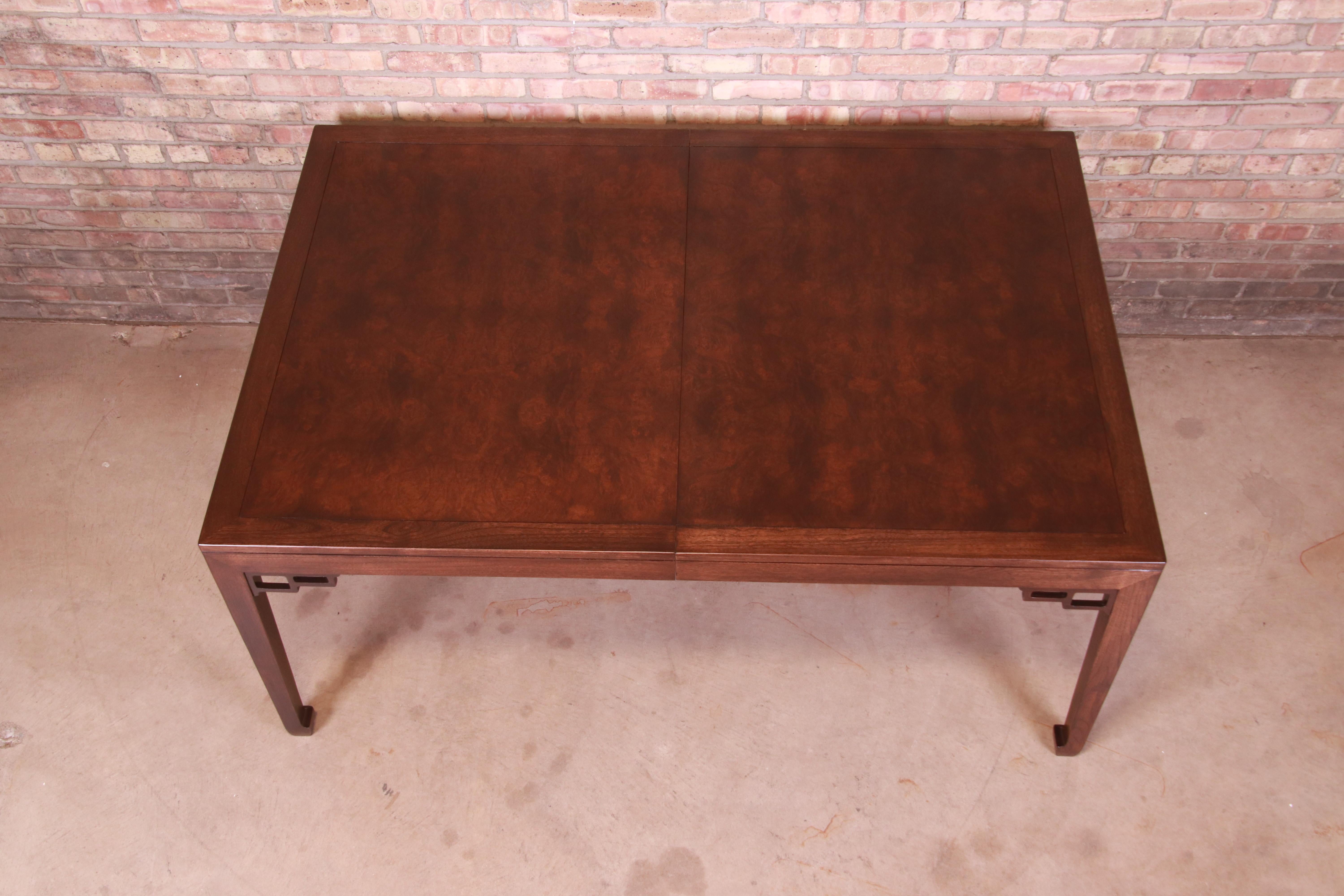 Michael Taylor for Baker Hollywood Regency Burl Walnut Dining Table, Refinished 11