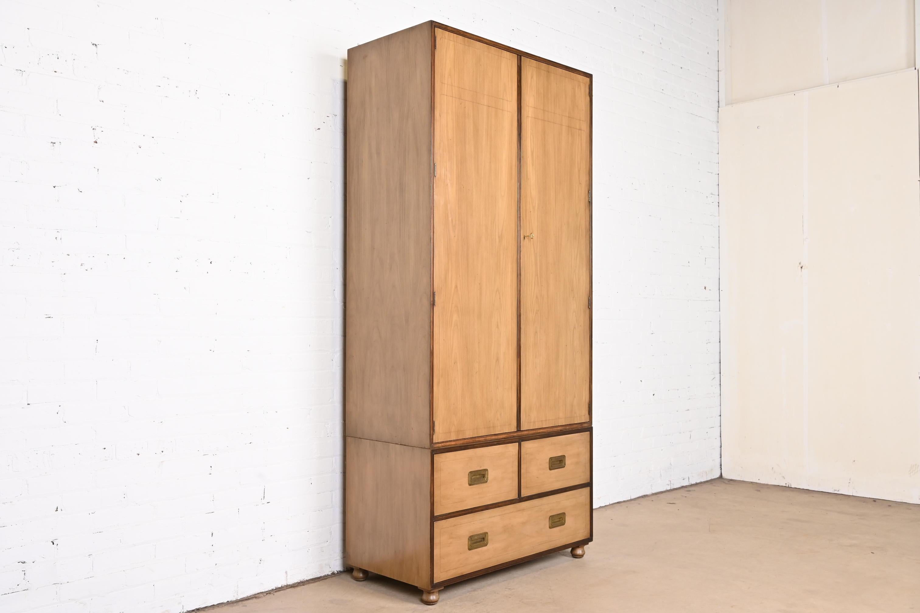 Mid-Century Modern Michael Taylor for Baker Hollywood Regency Campaign Bleached Walnut Armoire