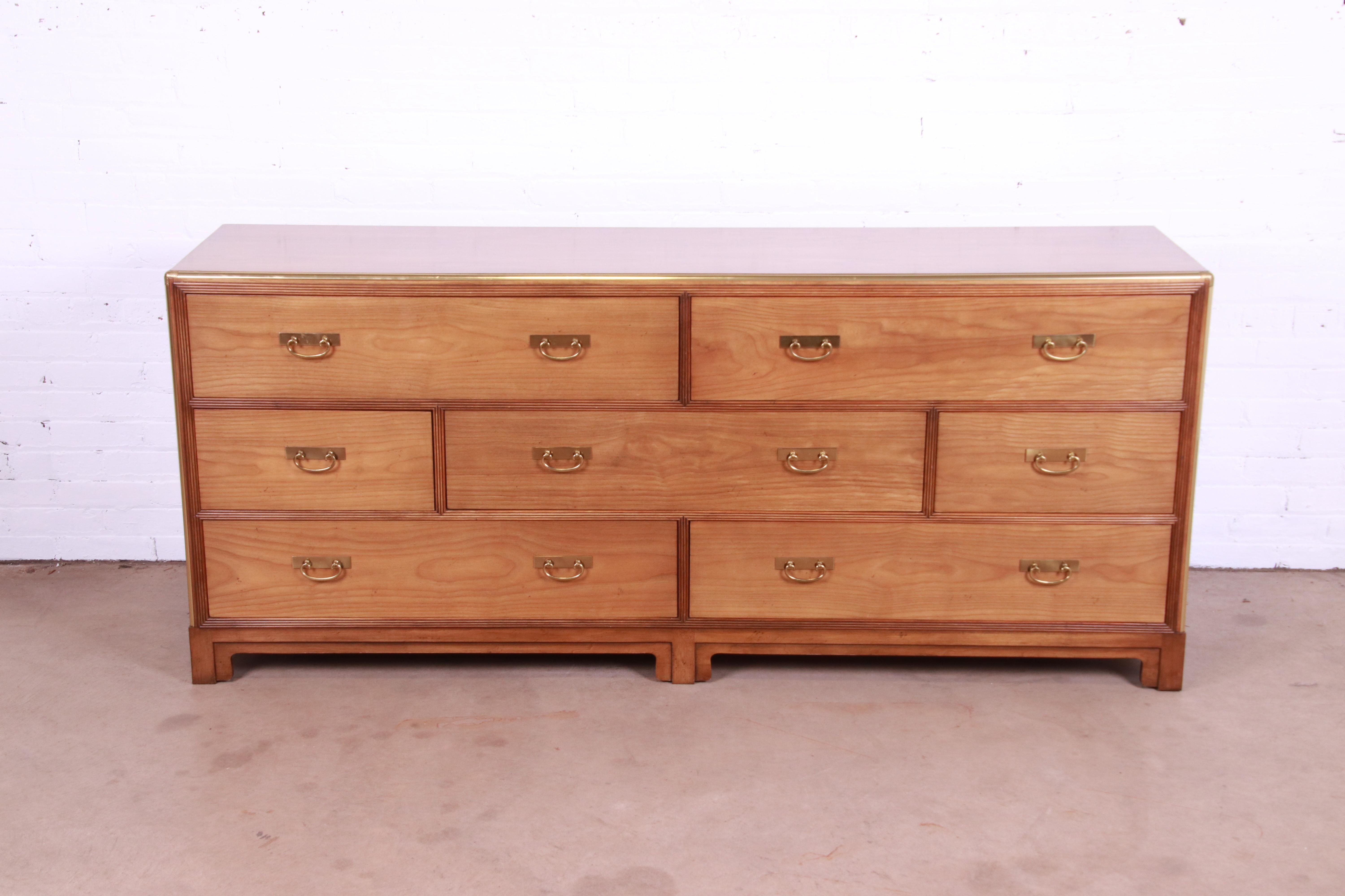 Mid-Century Modern Michael Taylor for Baker Hollywood Regency Cherry Wood and Brass Dresser For Sale