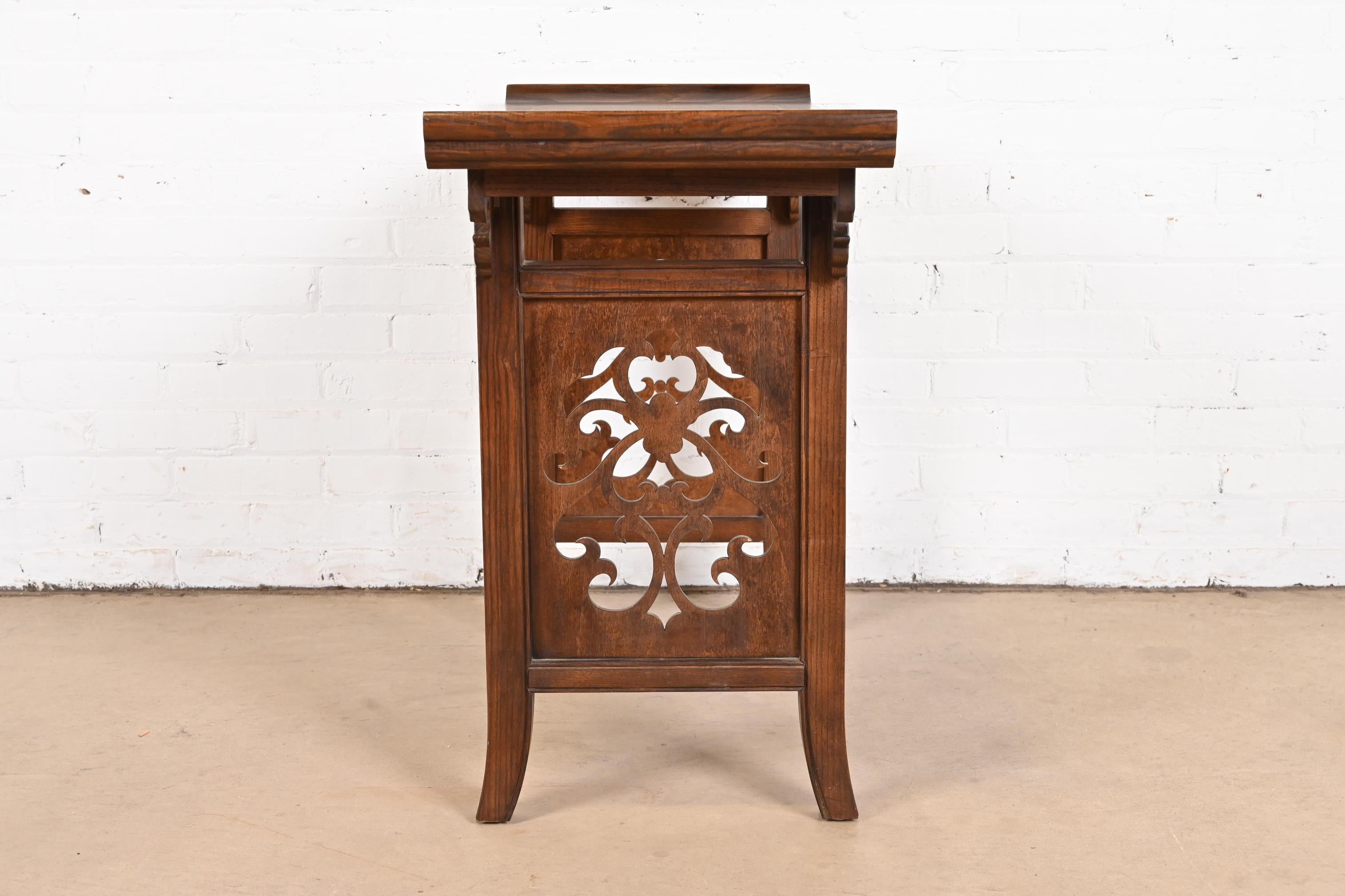 Michael Taylor for Baker Hollywood Regency Chinoiserie Burl Wood Console Table 2