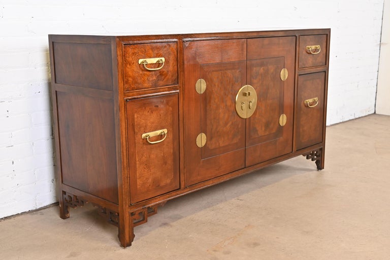 Late 20th Century Michael Taylor for Baker Hollywood Regency Chinoiserie Burled Walnut Sideboard