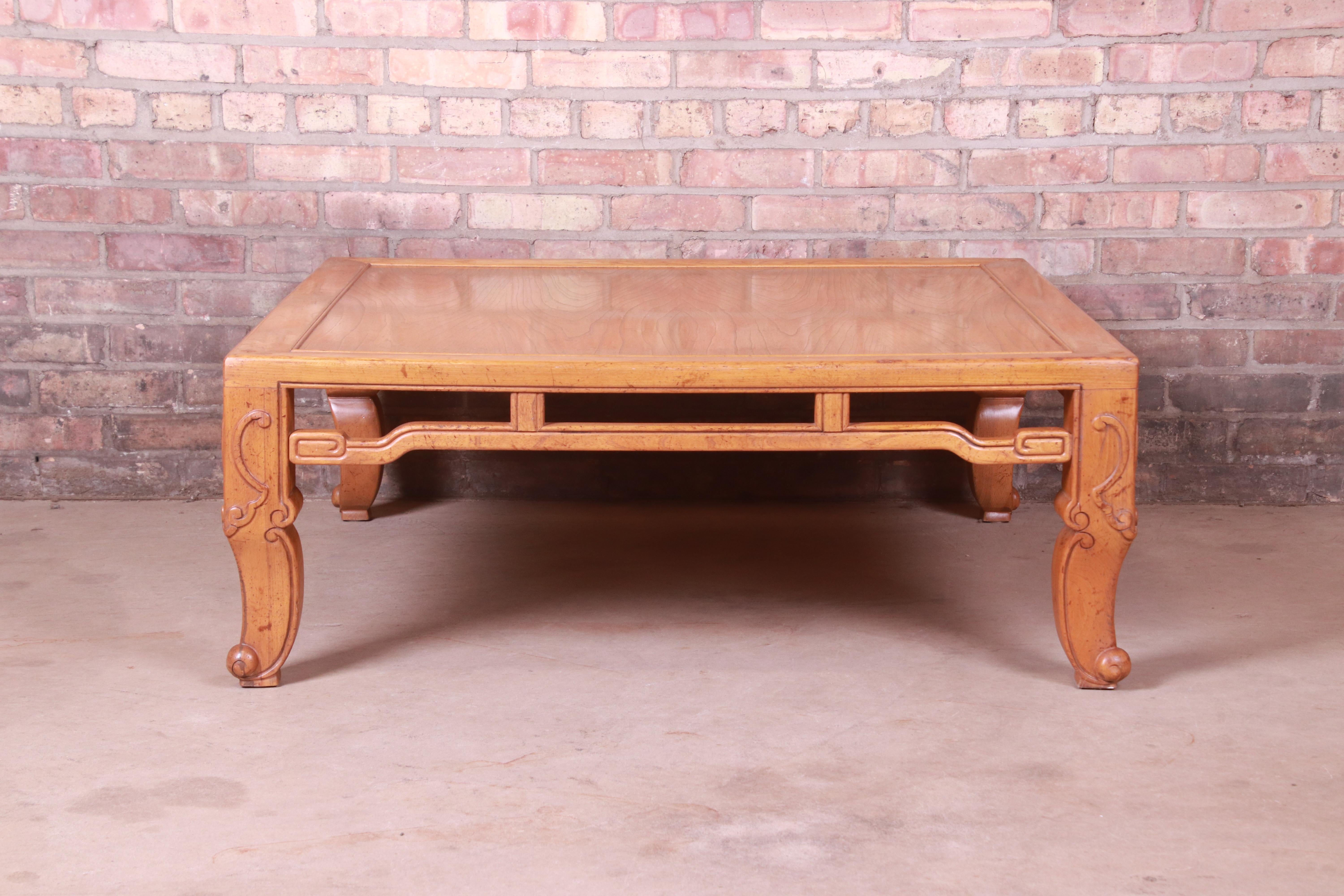 Mid-Century Modern Michael Taylor for Baker Hollywood Regency Chinoiserie Carved Elm Coffee Table