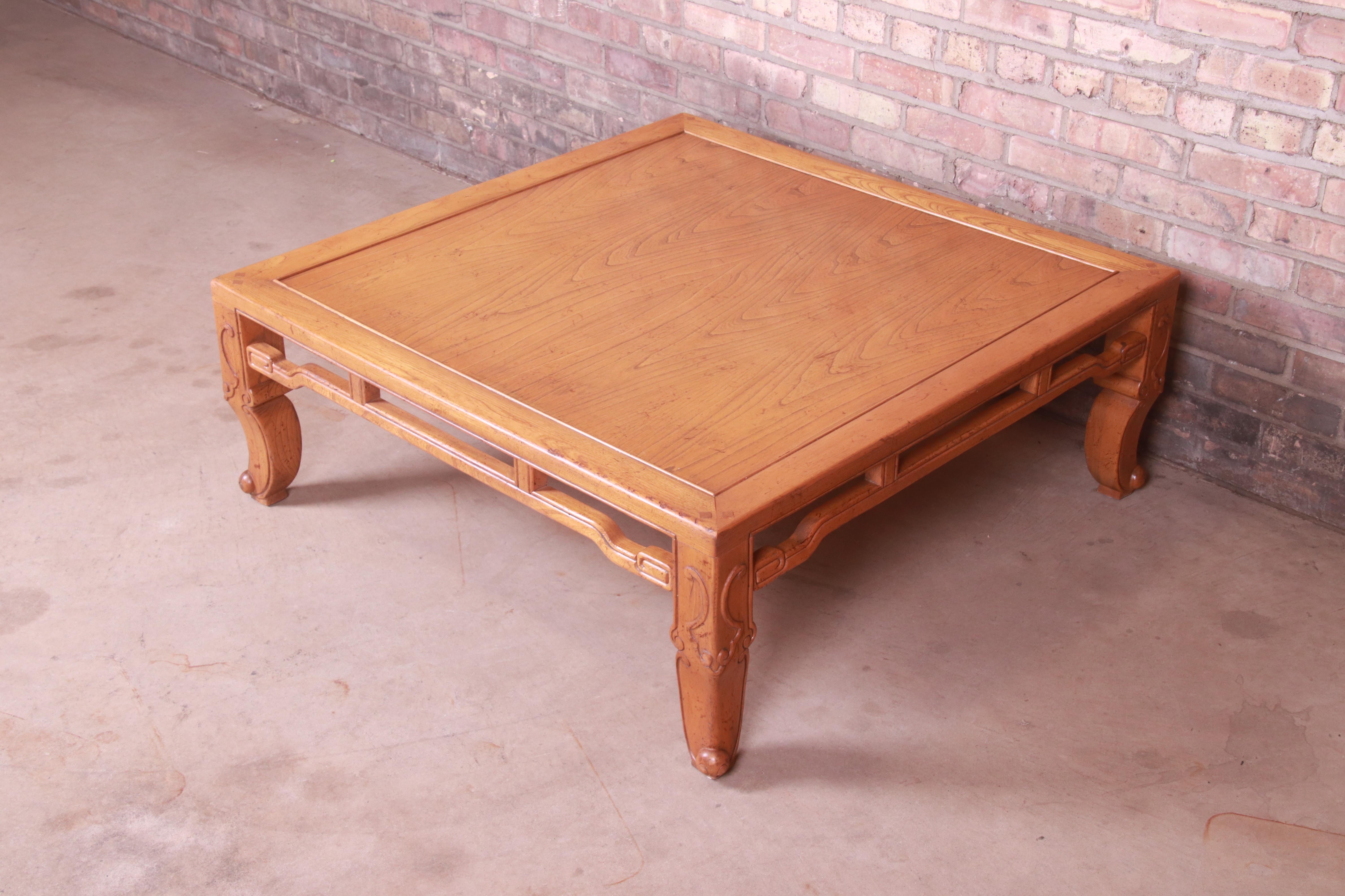 American Michael Taylor for Baker Hollywood Regency Chinoiserie Carved Elm Coffee Table