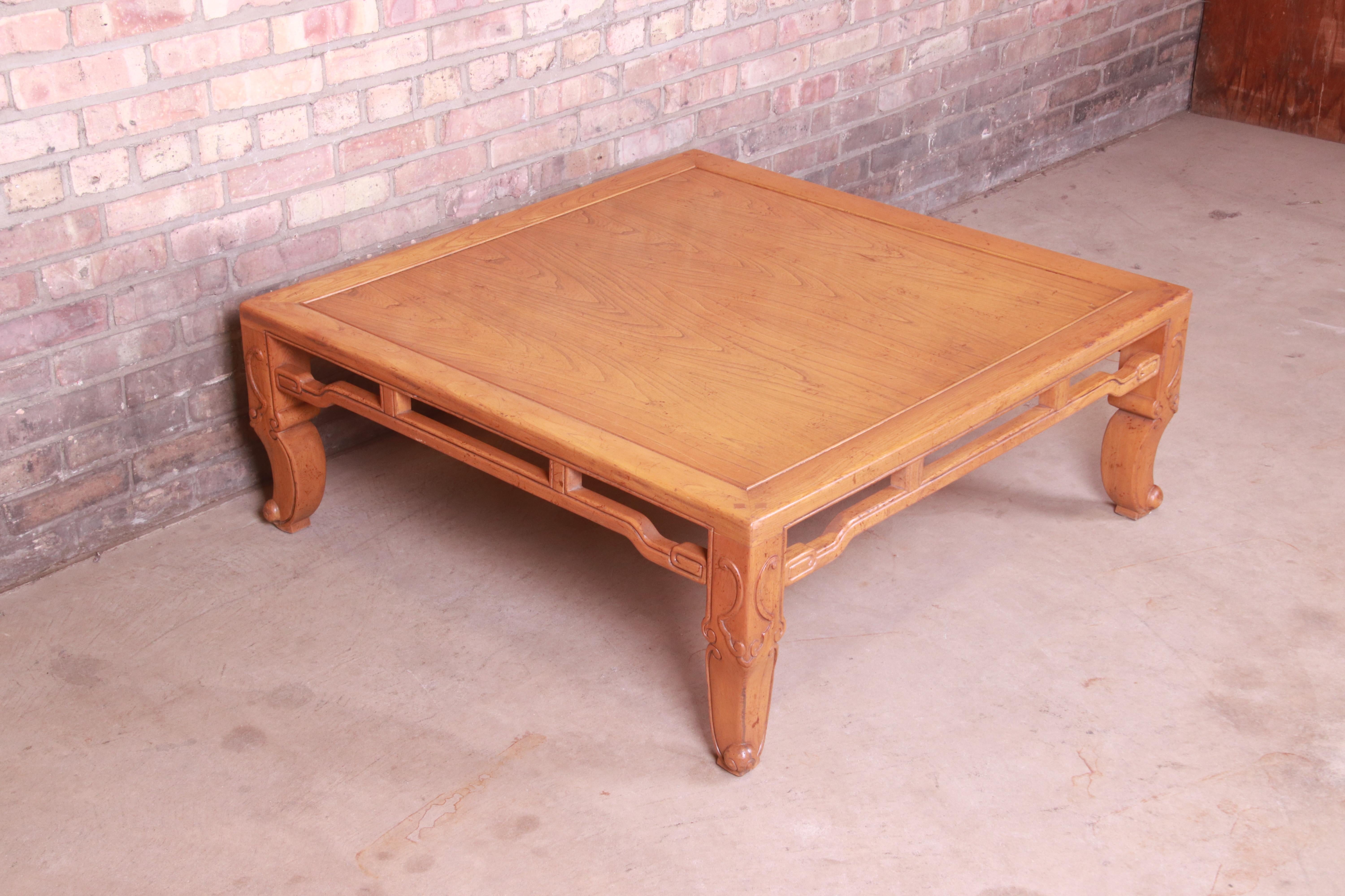 20th Century Michael Taylor for Baker Hollywood Regency Chinoiserie Carved Elm Coffee Table