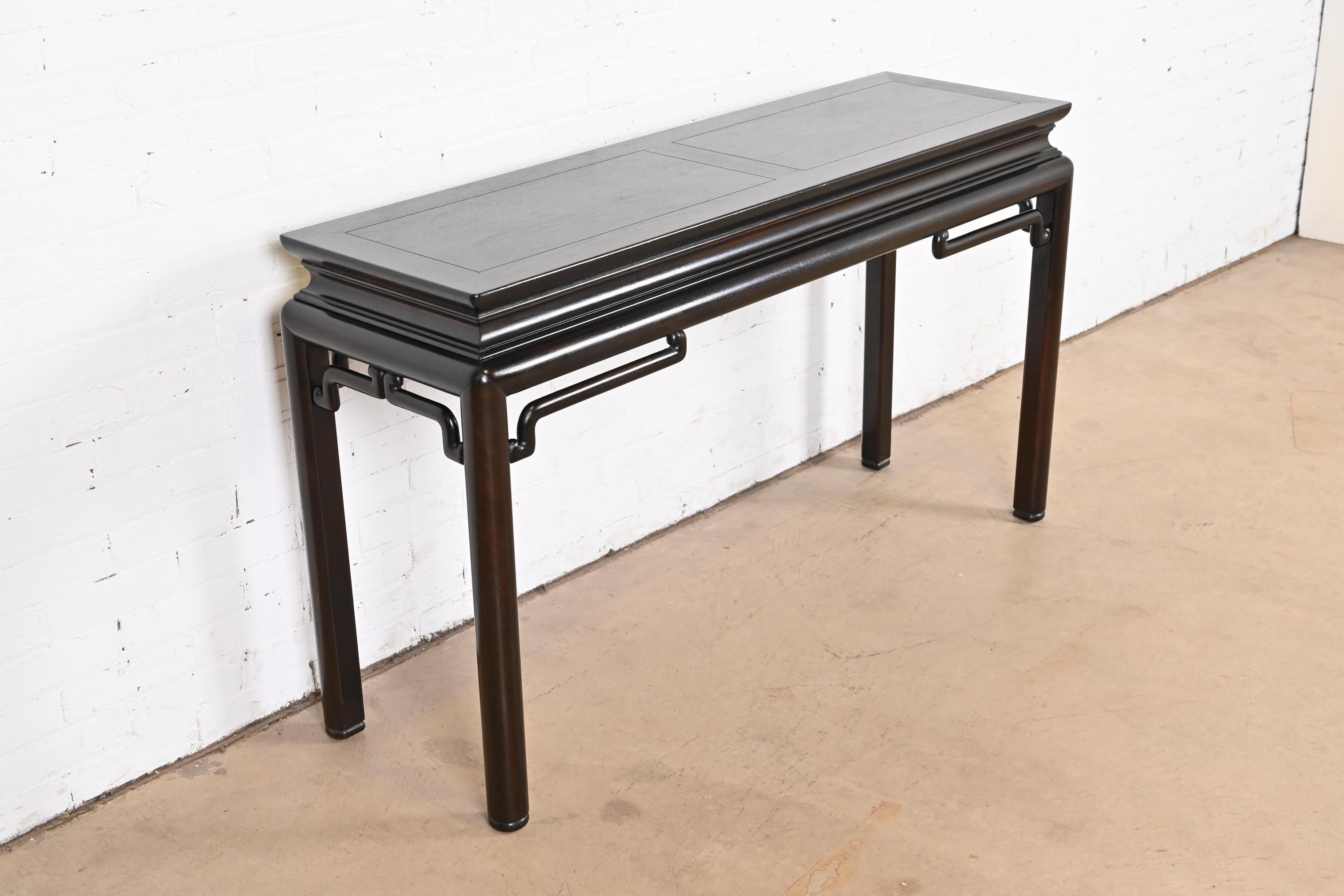 Mid-Century Modern Michael Taylor for Baker Hollywood Regency Chinoiserie Ebonized Console Table
