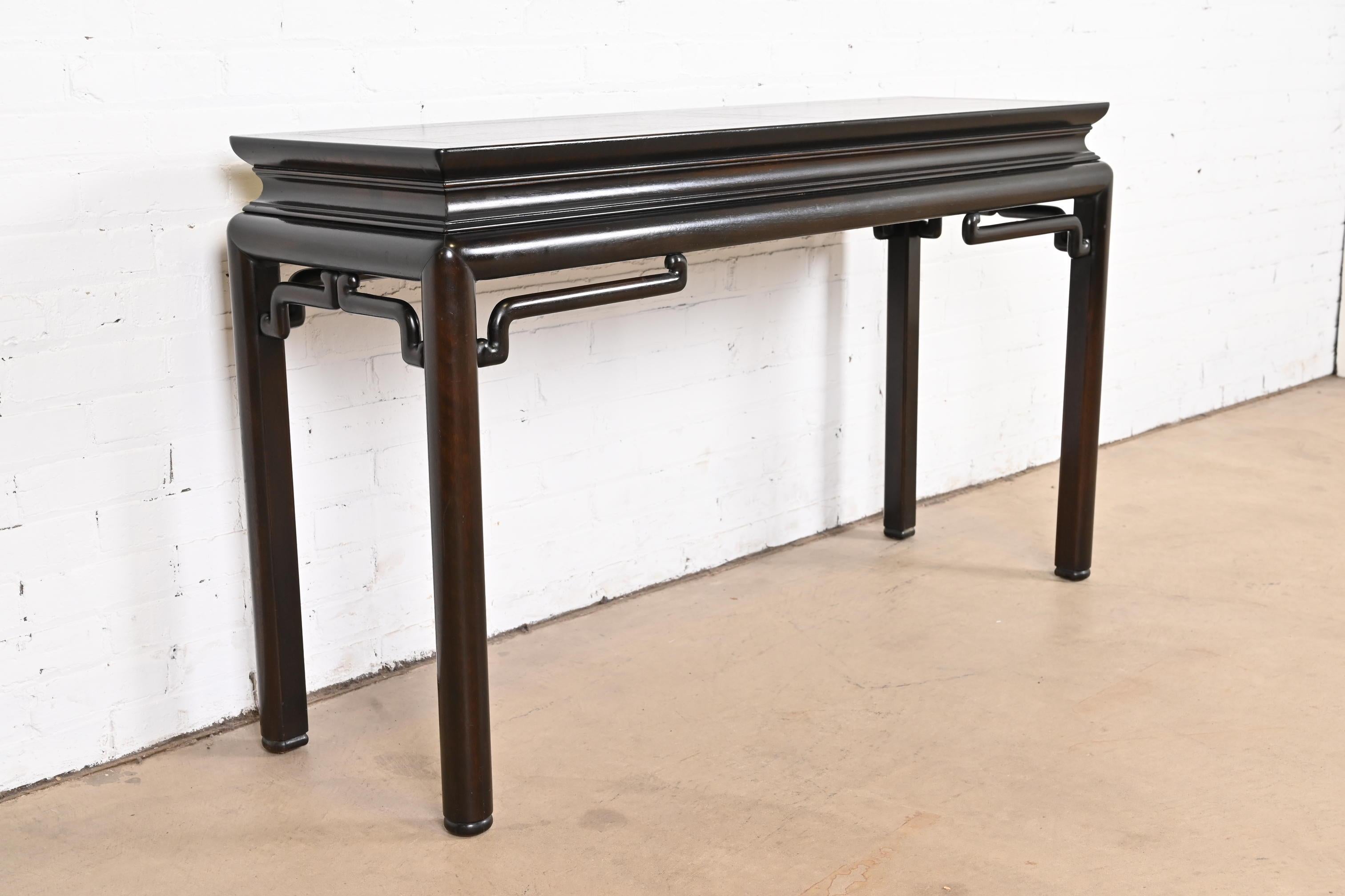 American Michael Taylor for Baker Hollywood Regency Chinoiserie Ebonized Console Table