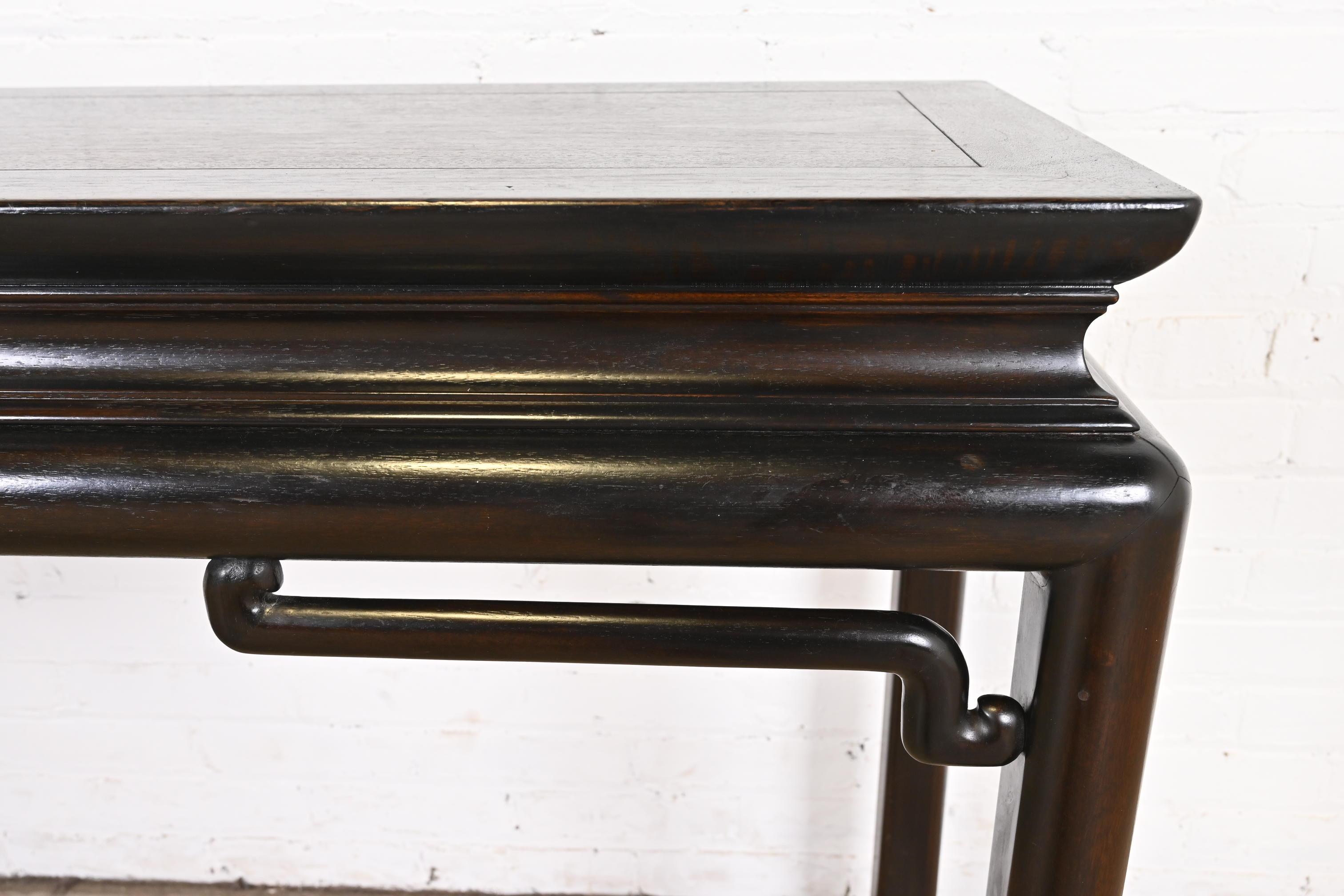 Mid-20th Century Michael Taylor for Baker Hollywood Regency Chinoiserie Ebonized Console Table