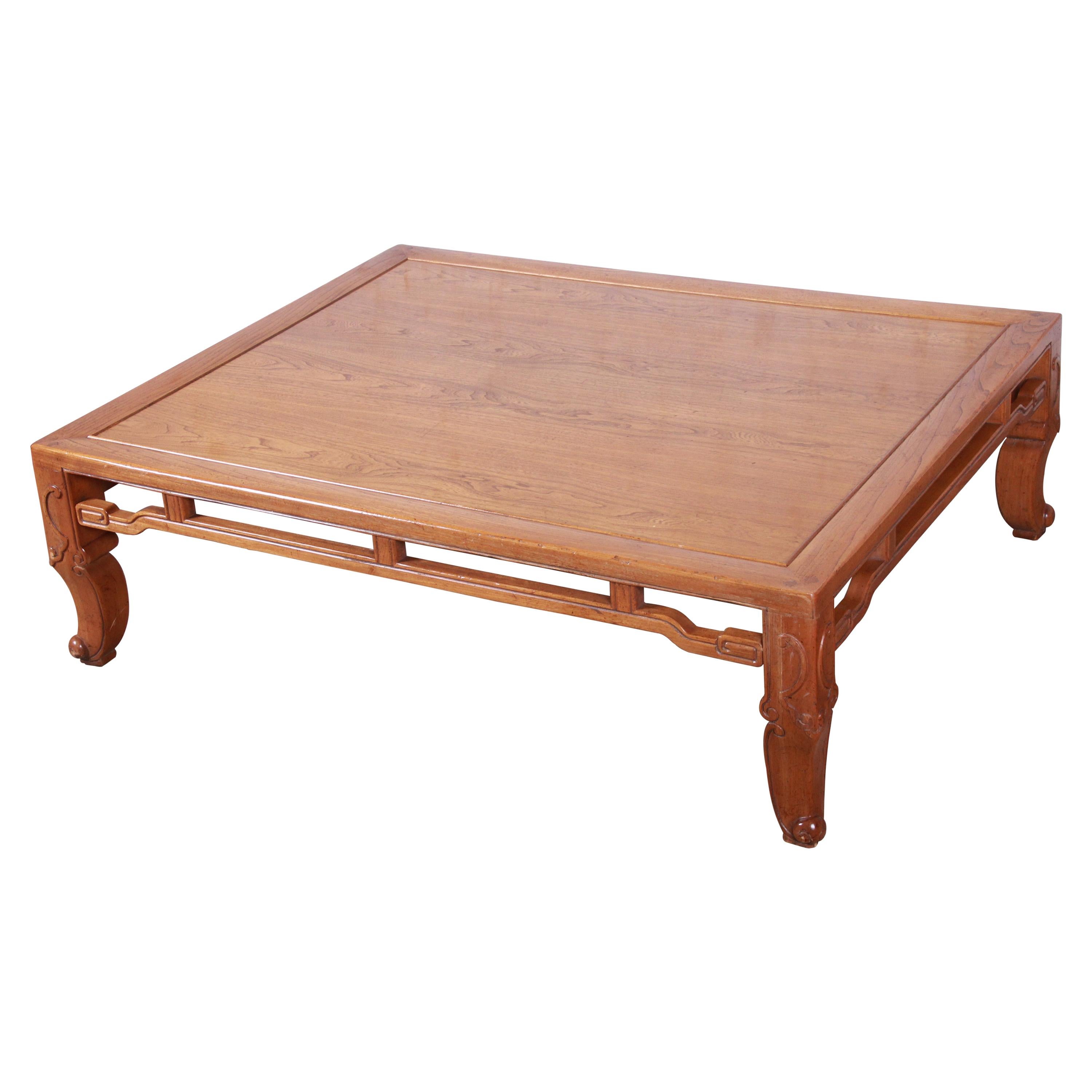 Michael Taylor for Baker Hollywood Regency Chinoiserie Elm Wood Coffee Table