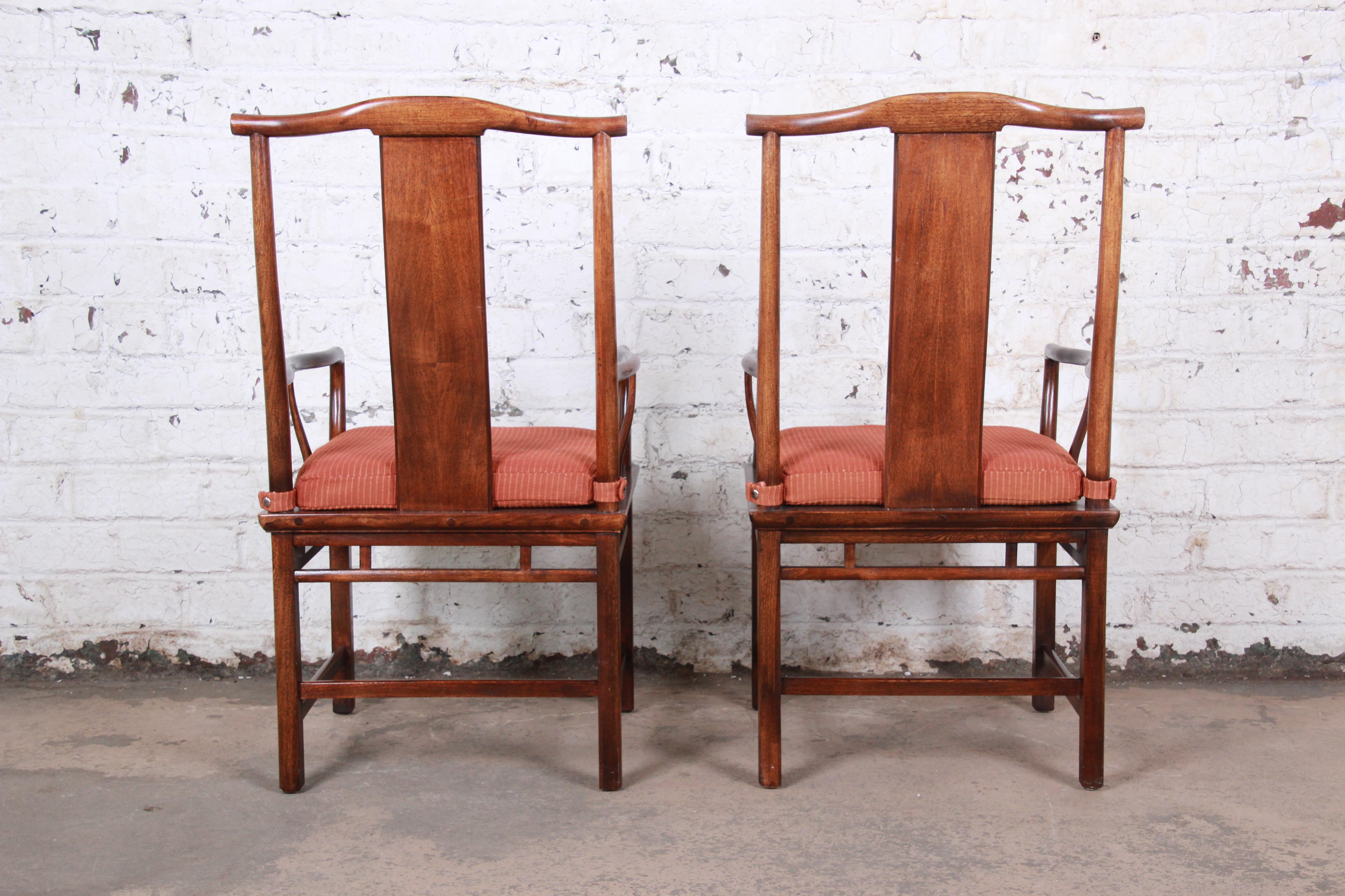 Michael Taylor for Baker Hollywood Regency Chinoiserie Walnut Armchairs, Pair 1