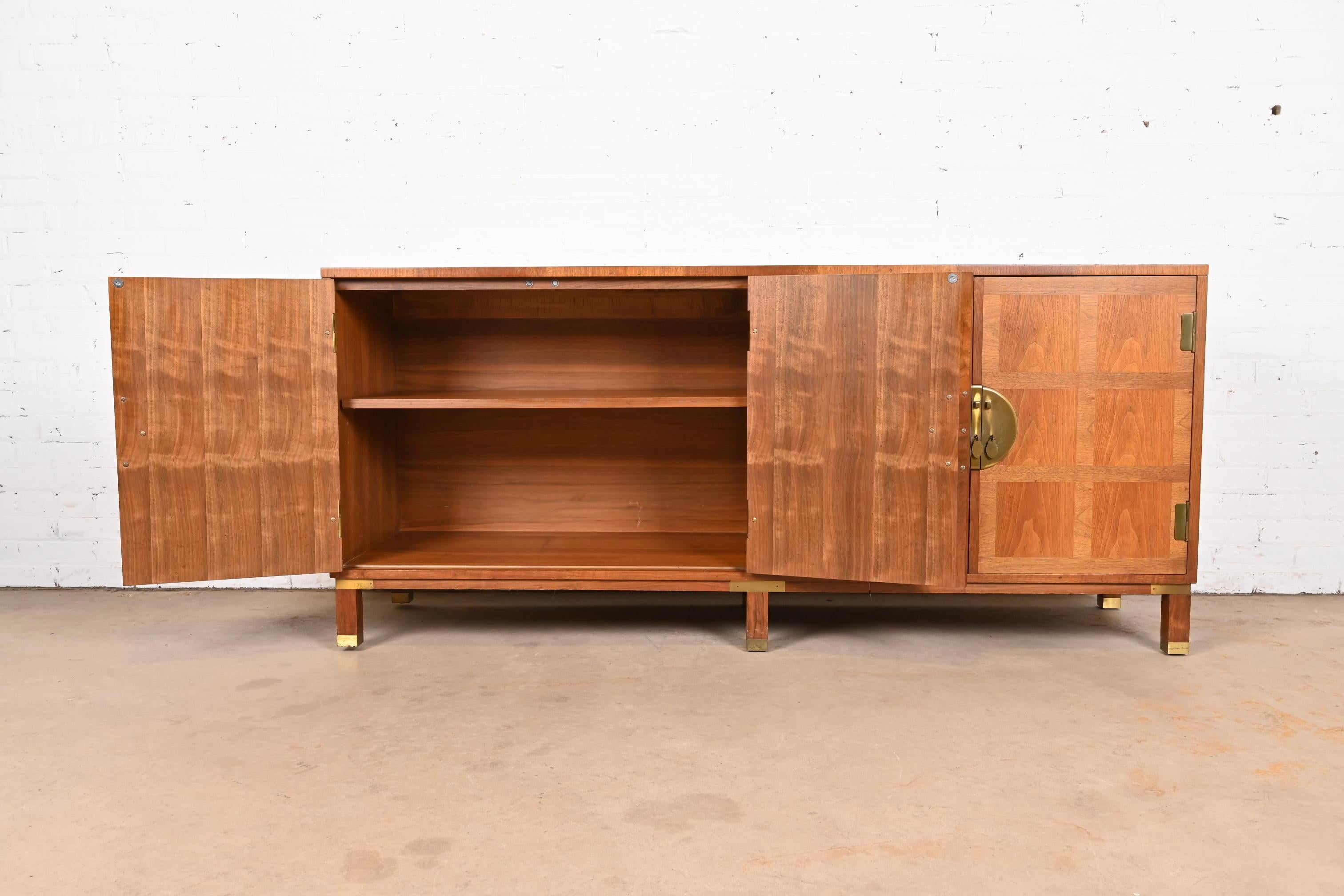 Michael Taylor for Baker Hollywood Regency Chinoiserie Walnut Sideboard Credenza 1