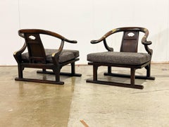Michael Taylor for Baker Lounge Chairs, Walnut + Brass + Far East Collection