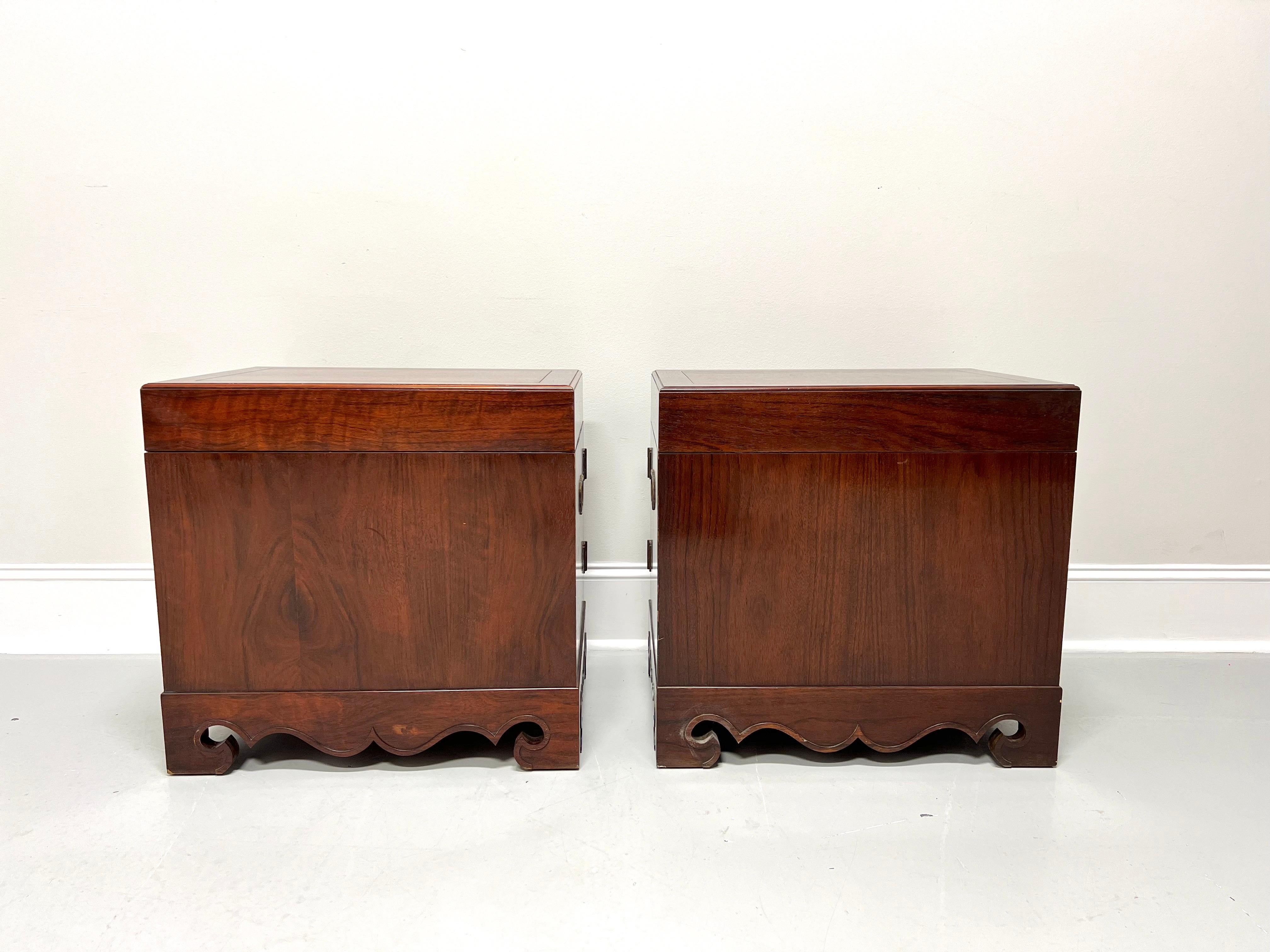 20th Century Michael Taylor for BAKER Mahogany Asian Inspired Chinoiserie Nightstands - Pair For Sale