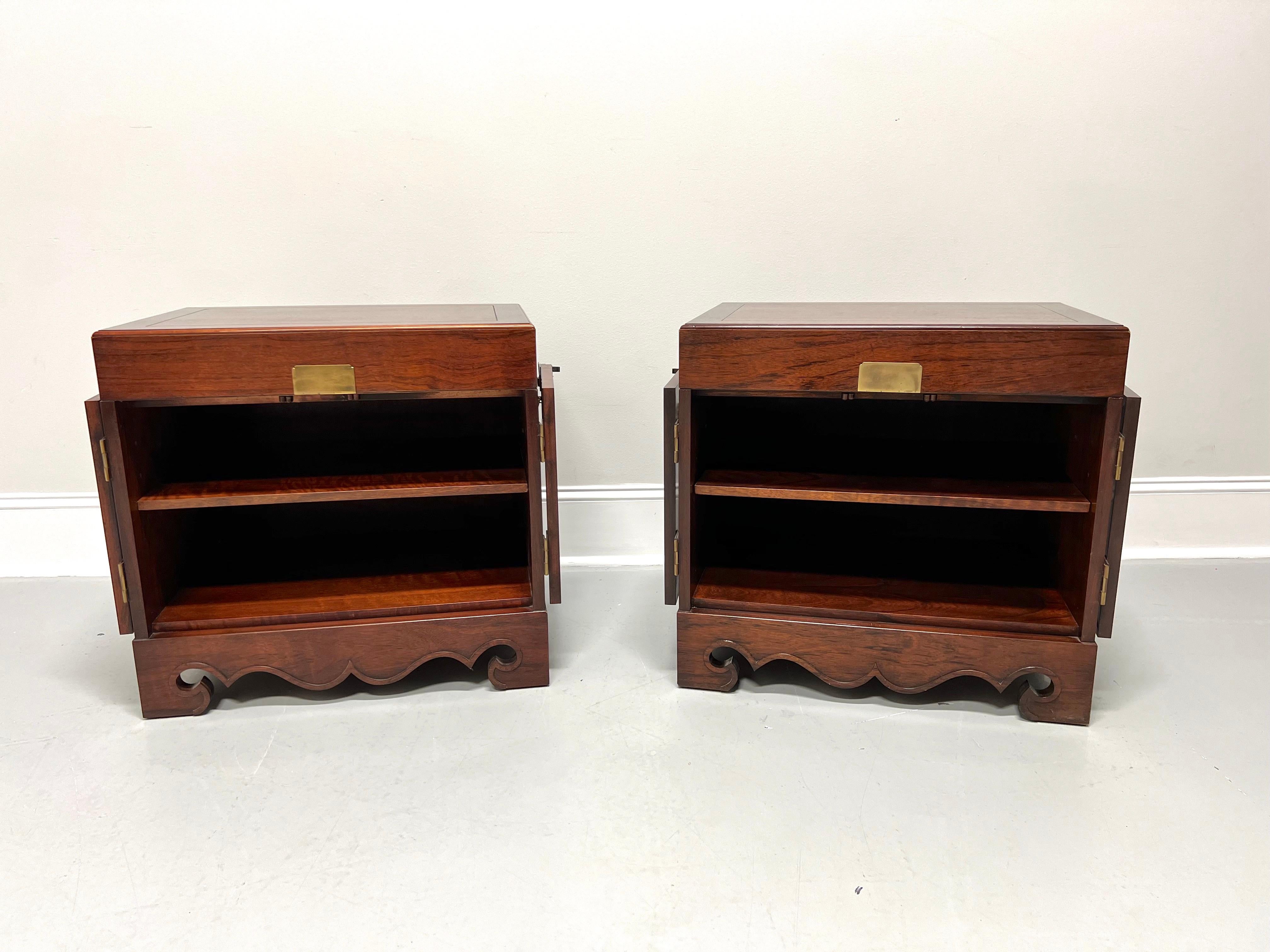 Brass Michael Taylor for BAKER Mahogany Asian Inspired Chinoiserie Nightstands - Pair For Sale