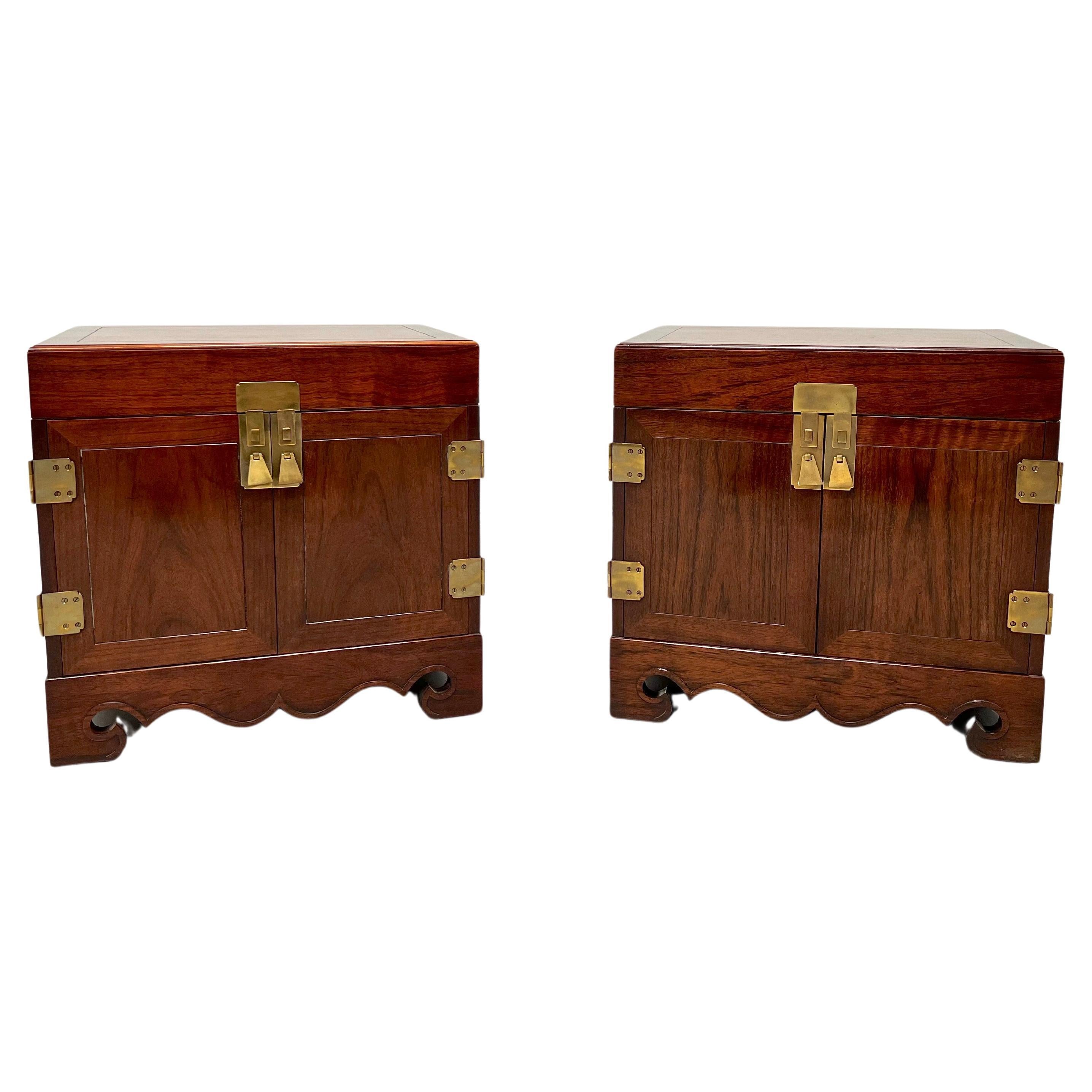 Michael Taylor for BAKER Mahogany Asian Inspired Chinoiserie Nightstands - Pair For Sale