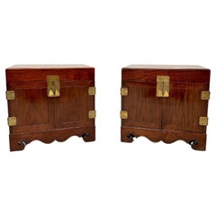Michael Taylor for BAKER Mahogany Asian Inspired Chinoiserie Nightstands - Pair