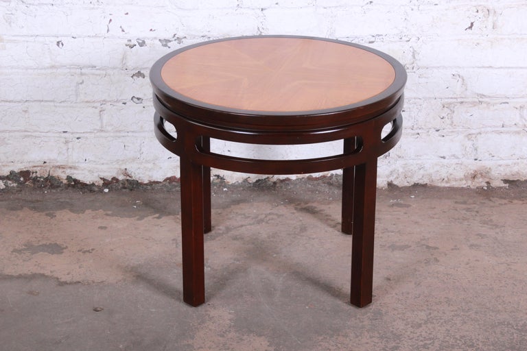 Michael Taylor for Baker Midcentury Chinoiserie Teak and Mahogany Side Table In Good Condition For Sale In South Bend, IN