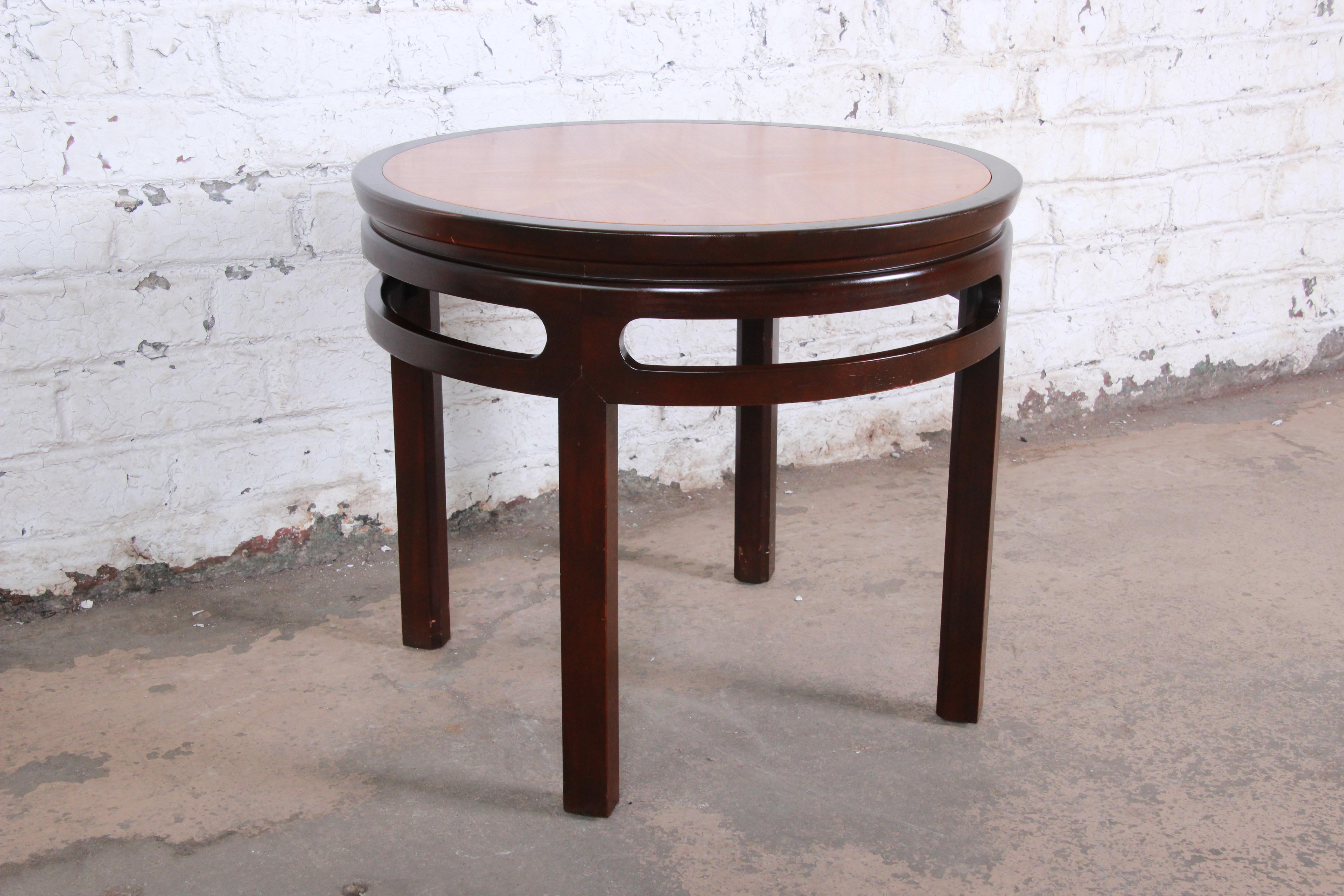 Late 20th Century Michael Taylor for Baker Midcentury Chinoiserie Teak and Mahogany Side Table