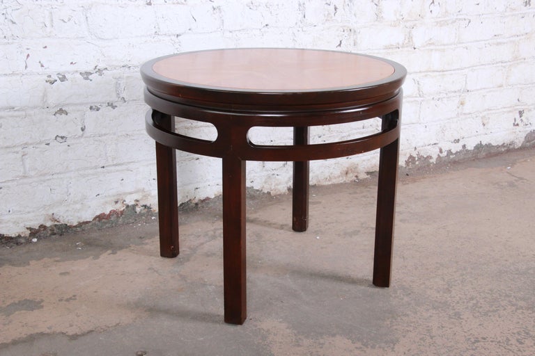 Michael Taylor for Baker Midcentury Chinoiserie Teak and Mahogany Side Table For Sale 1