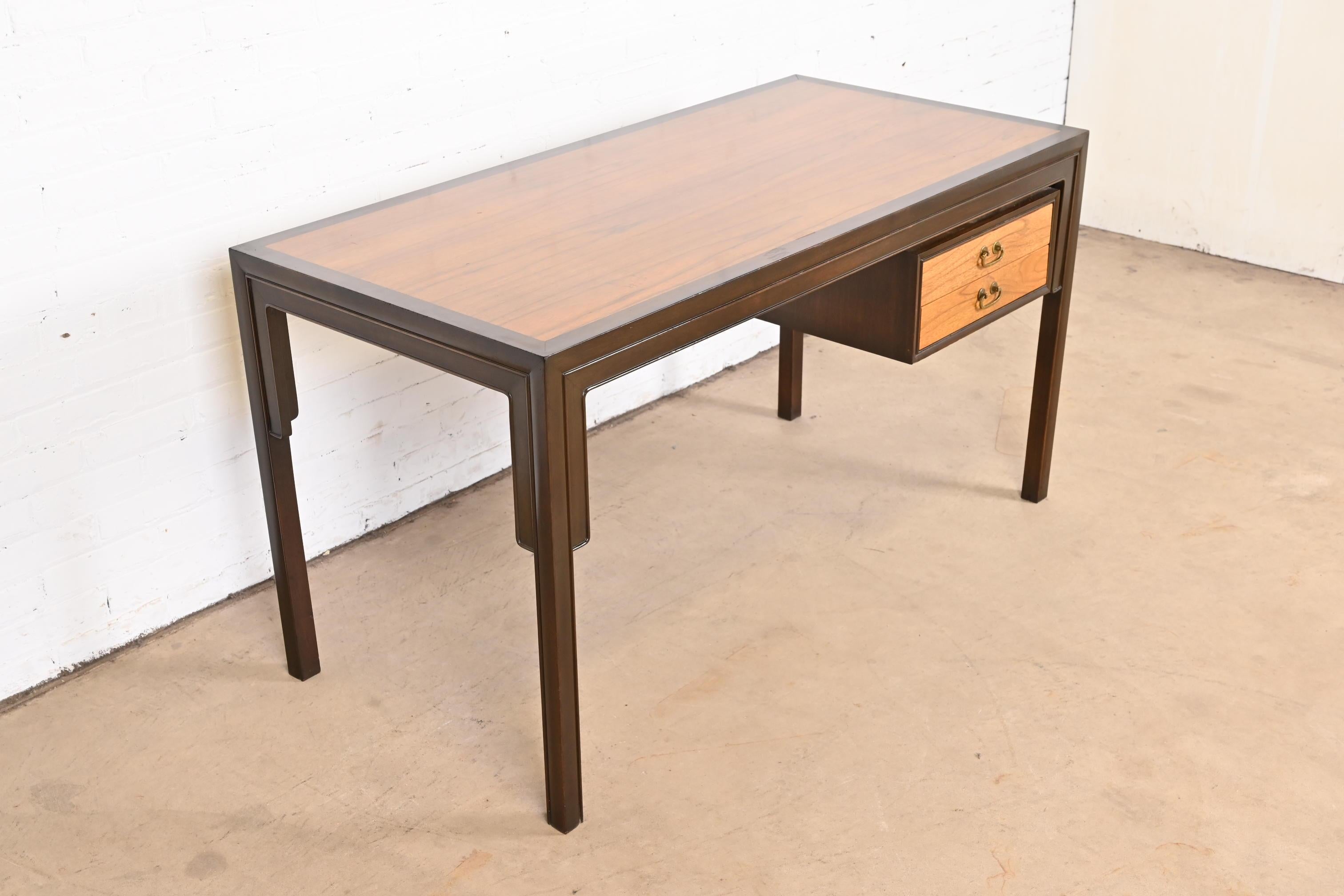 Mid-20th Century Michael Taylor for Baker Midcentury Chinoiserie Teak and Walnut Partner Desk For Sale