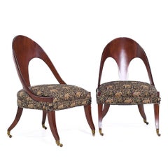 Michael Taylor for Baker Mid Century Mahogany Spoon Back Chairs - Pair