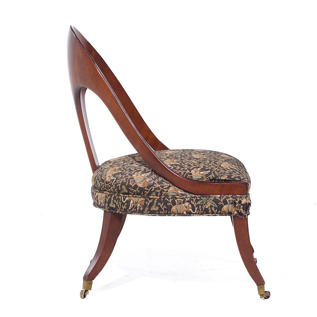 Tissu d'ameublement Michael Taylor for Baker Mid Century Mahogany Spoon Back Chairs - Pair (chaises à dossier en forme de cuillère) en vente