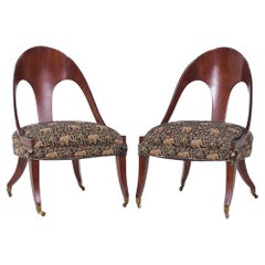 Michael Taylor for Baker Mid Century Mahogany Spoon Back Chairs - Pair
