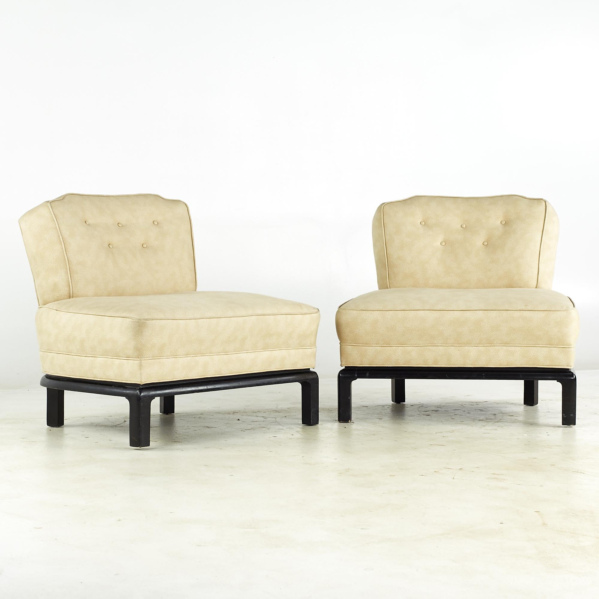 Michael Taylor for Baker midcentury Slipper Lounge Chairs - Pair

Each chair measures: 32 wide x 26 deep x 30 high, with a seat height of 16.5 inches

All pieces of furniture can be had in what we call restored vintage condition. That means the