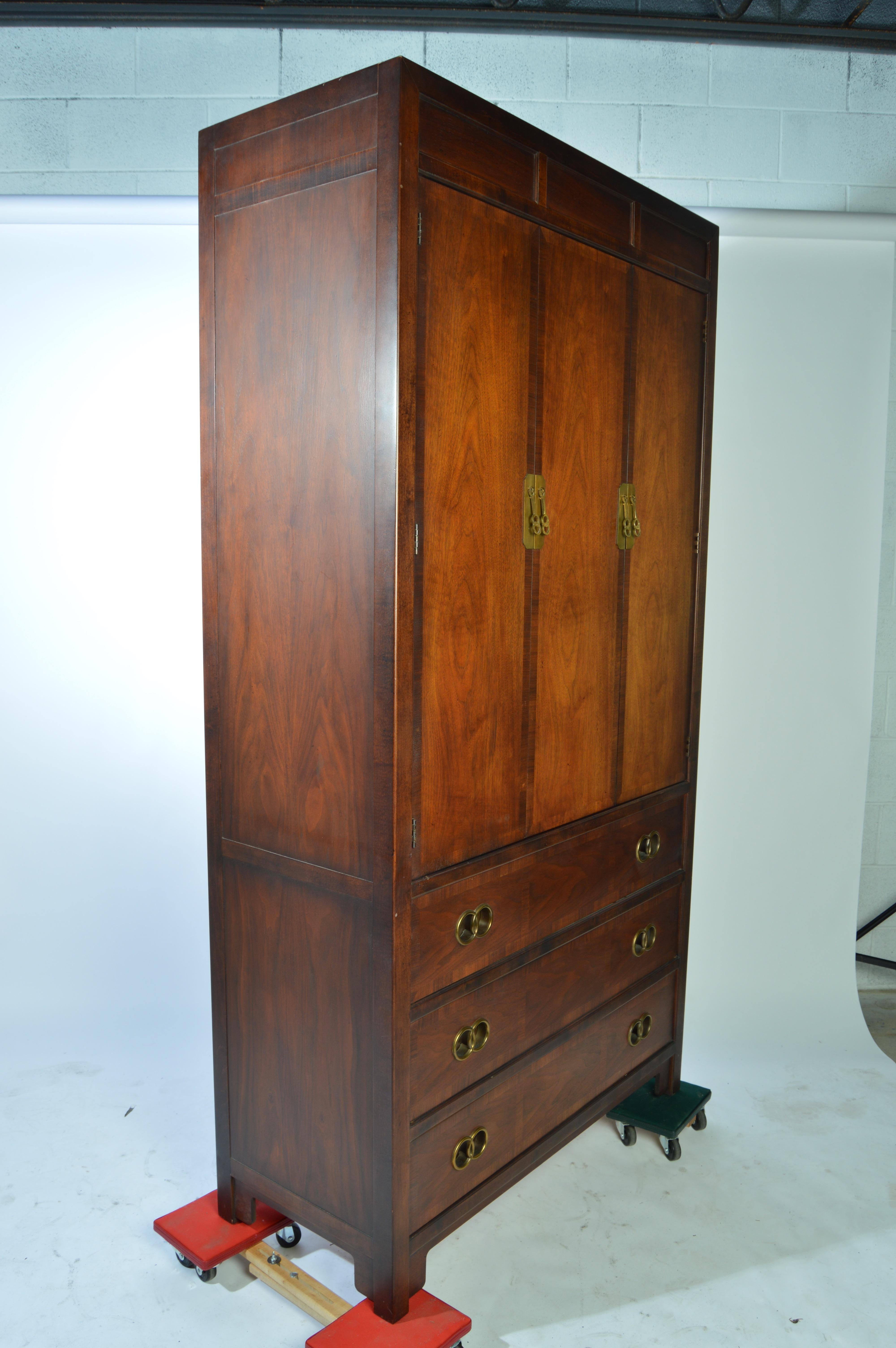 Michael Taylor for Baker Middle East Collection Walnut Highboy Dresser In Good Condition In Southampton, NJ