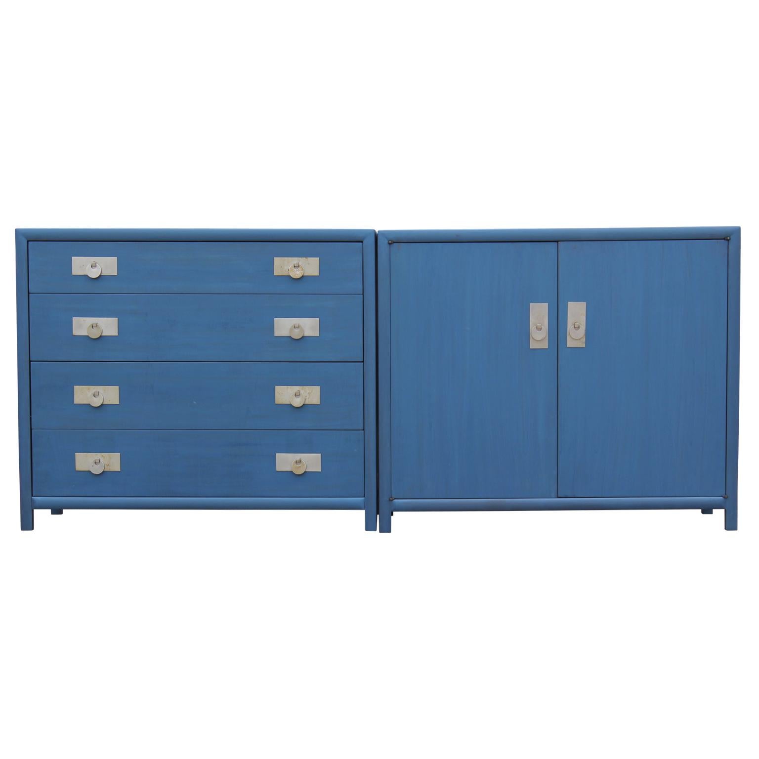 Mid-20th Century Michael Taylor for Baker New World Collection Cabinet in Blue