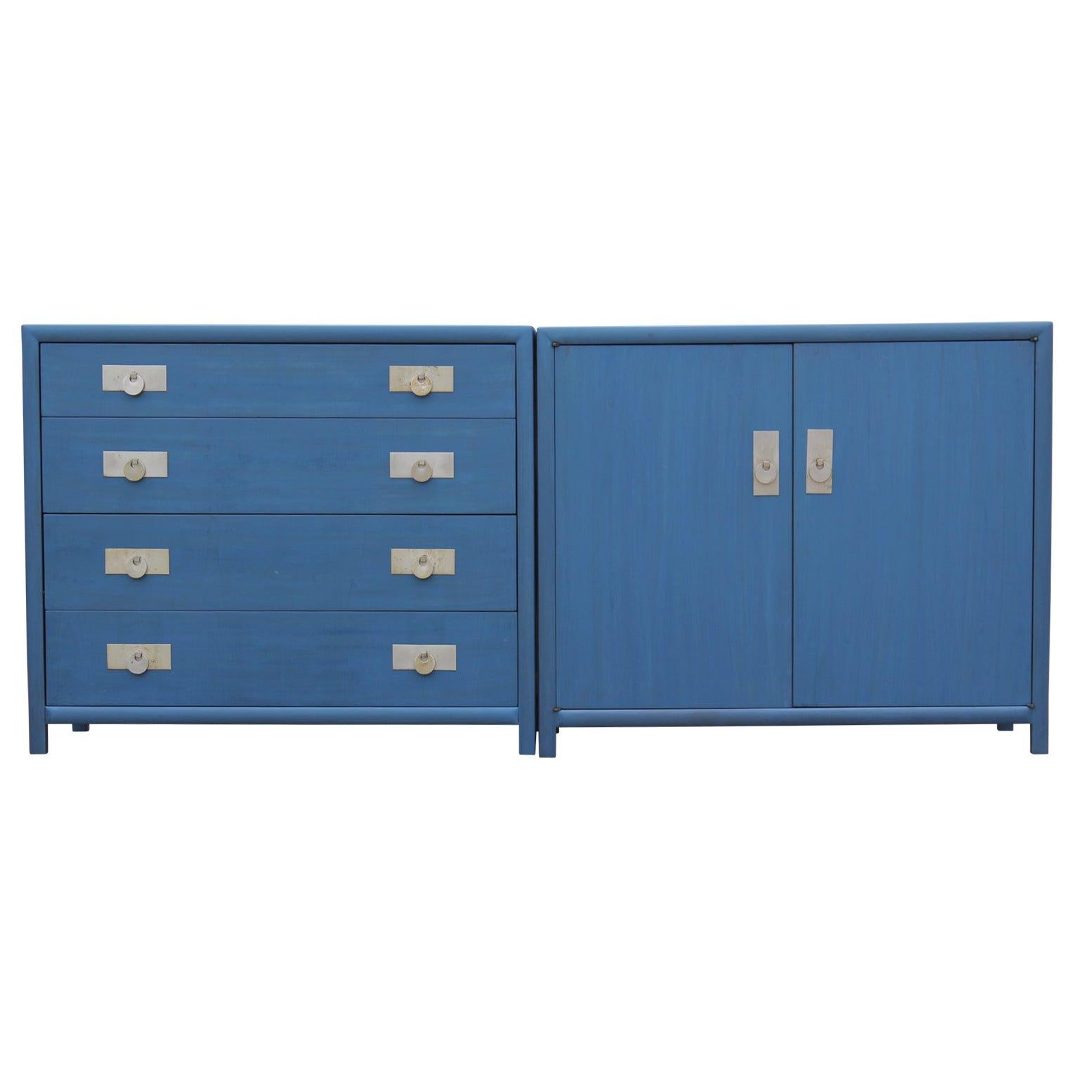 Michael Taylor for Baker New World Collection Chest of Drawers in Blue In Good Condition In Houston, TX