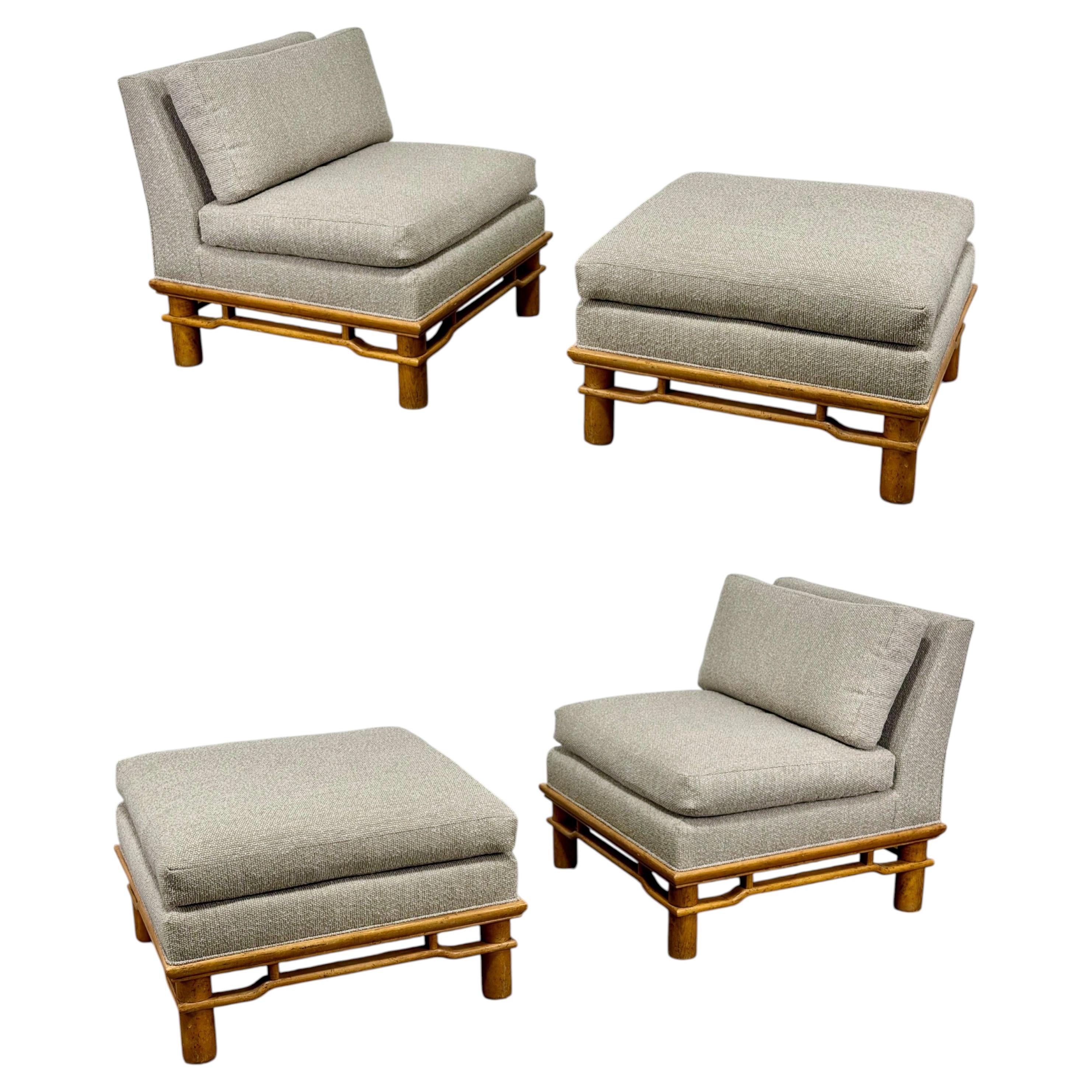 Michael Taylor pour Baker - Lot de deux fauteuils de salon et poufs « Organic Modern » en vente
