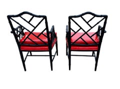 Michael Taylor for Baker Regency Chinese Chippendale Faux Bamboo Arm Chairs