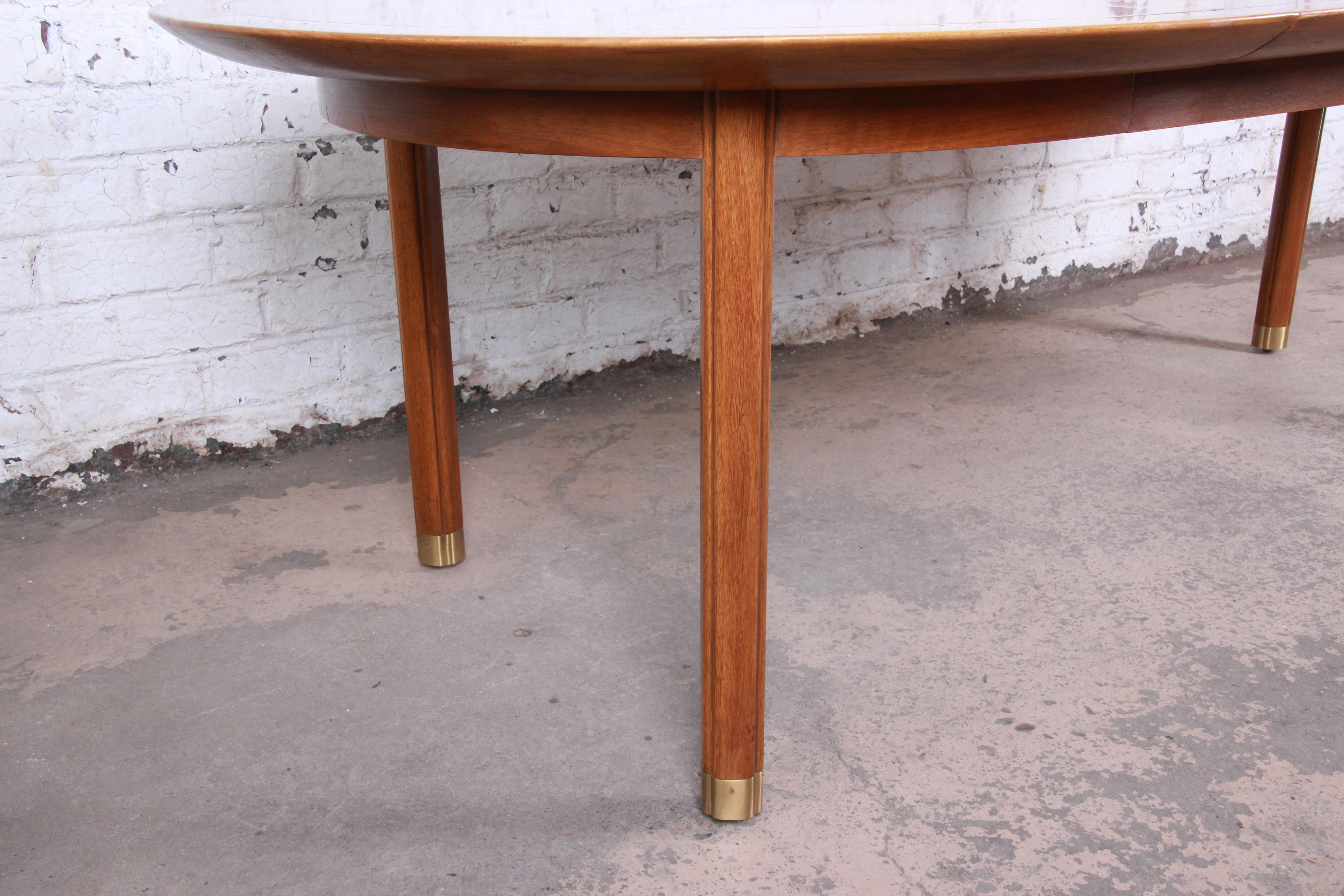Brass Michael Taylor for Baker Regency Chinoiserie Walnut Extension Dining Table