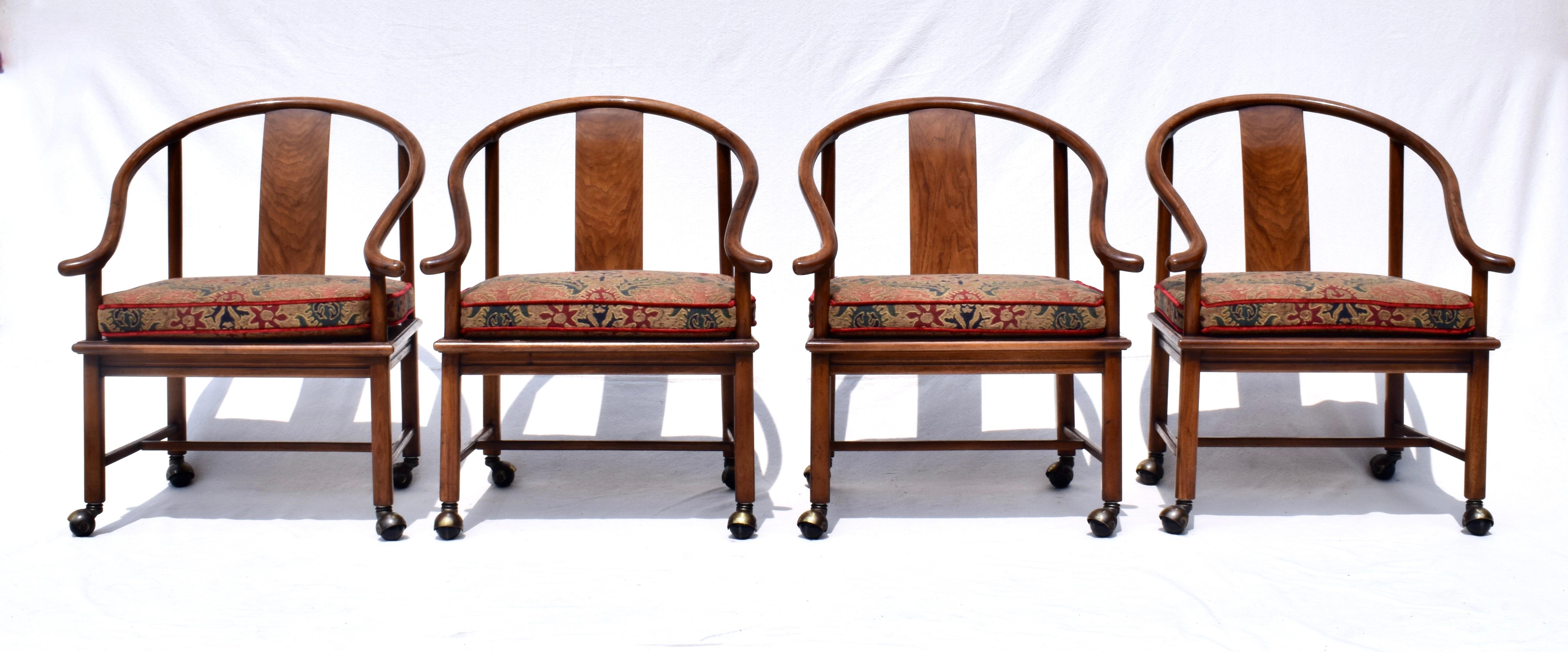 20th c. Modern Ming Horseshoe Chairs With Caned Seats Custom Cushions  For Sale 3
