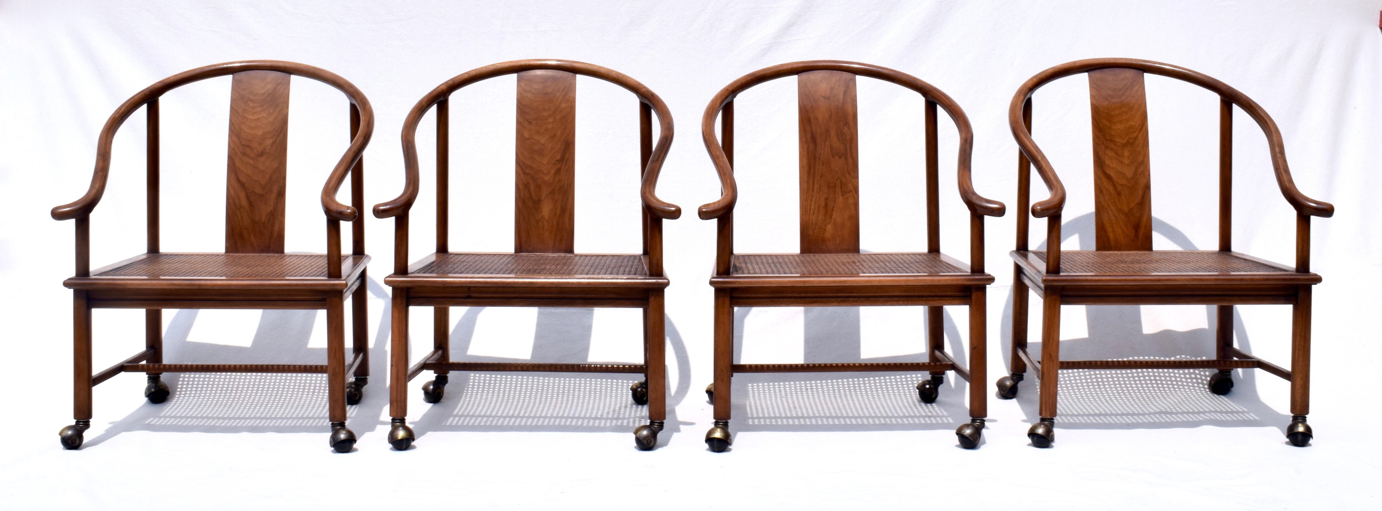 20th c. Modern Ming Horseshoe Chairs With Caned Seats Custom Cushions  For Sale 4