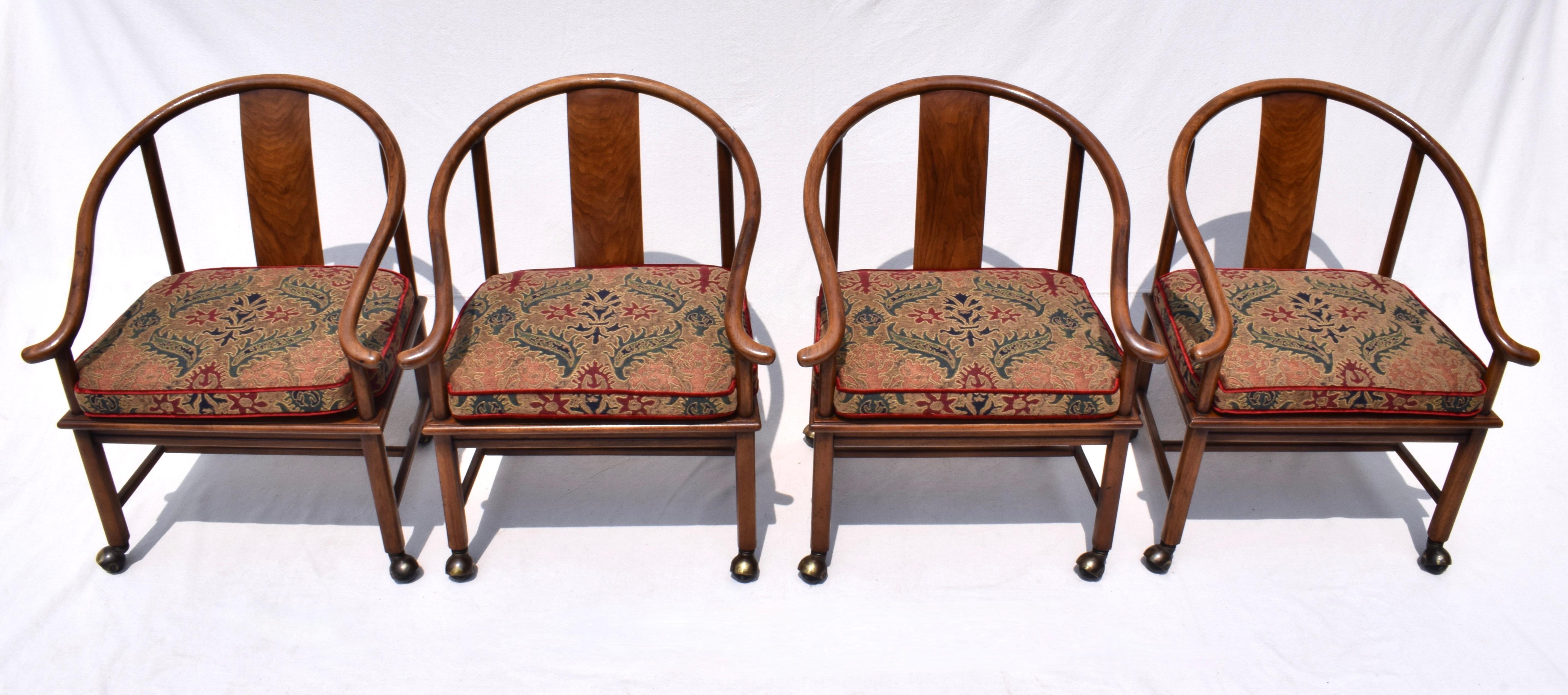 20th c. Modern Ming Horseshoe Chairs With Caned Seats Custom Cushions  For Sale 2