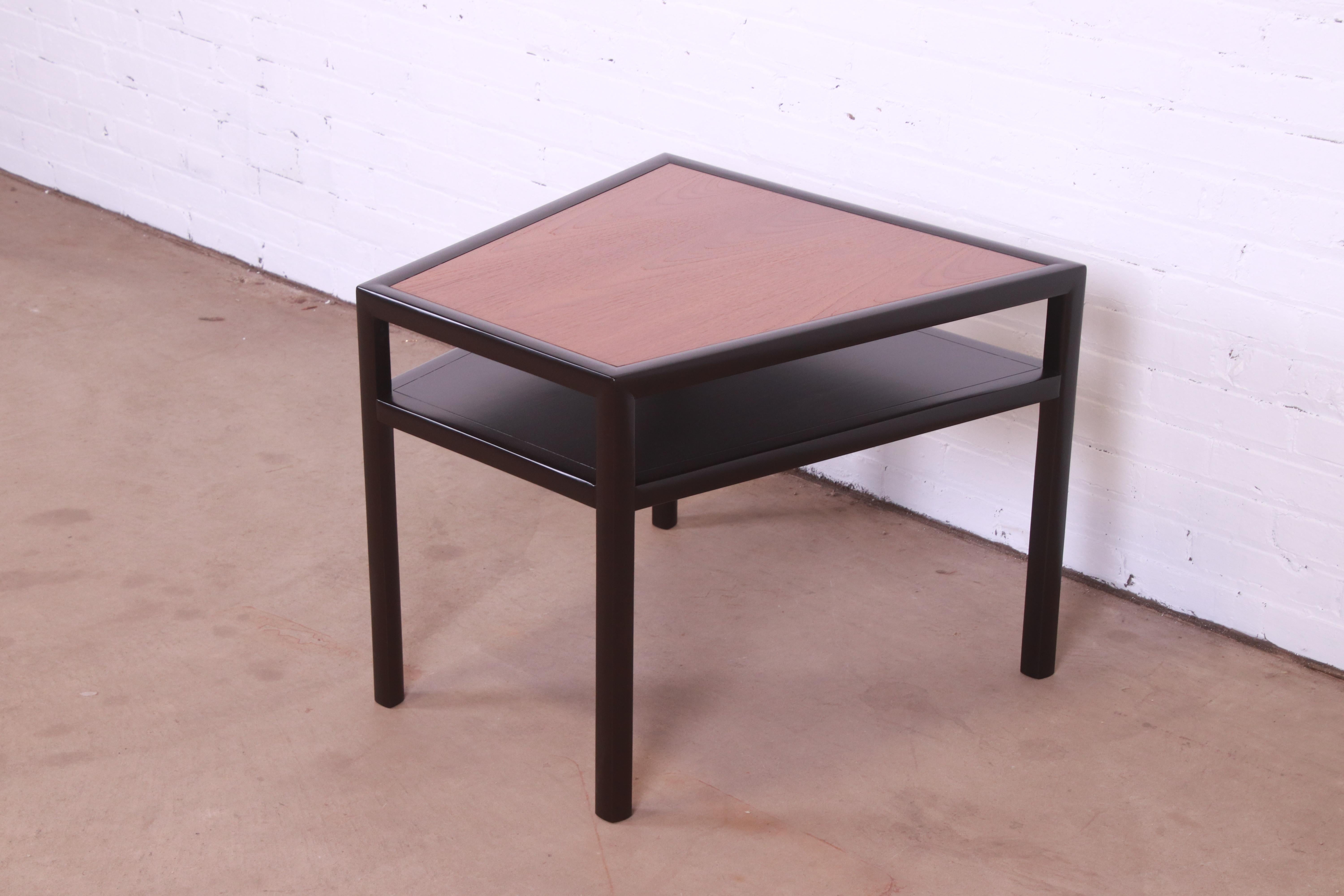 American Michael Taylor for Baker Teak and Ebonized Occasional Side Table, Refinished