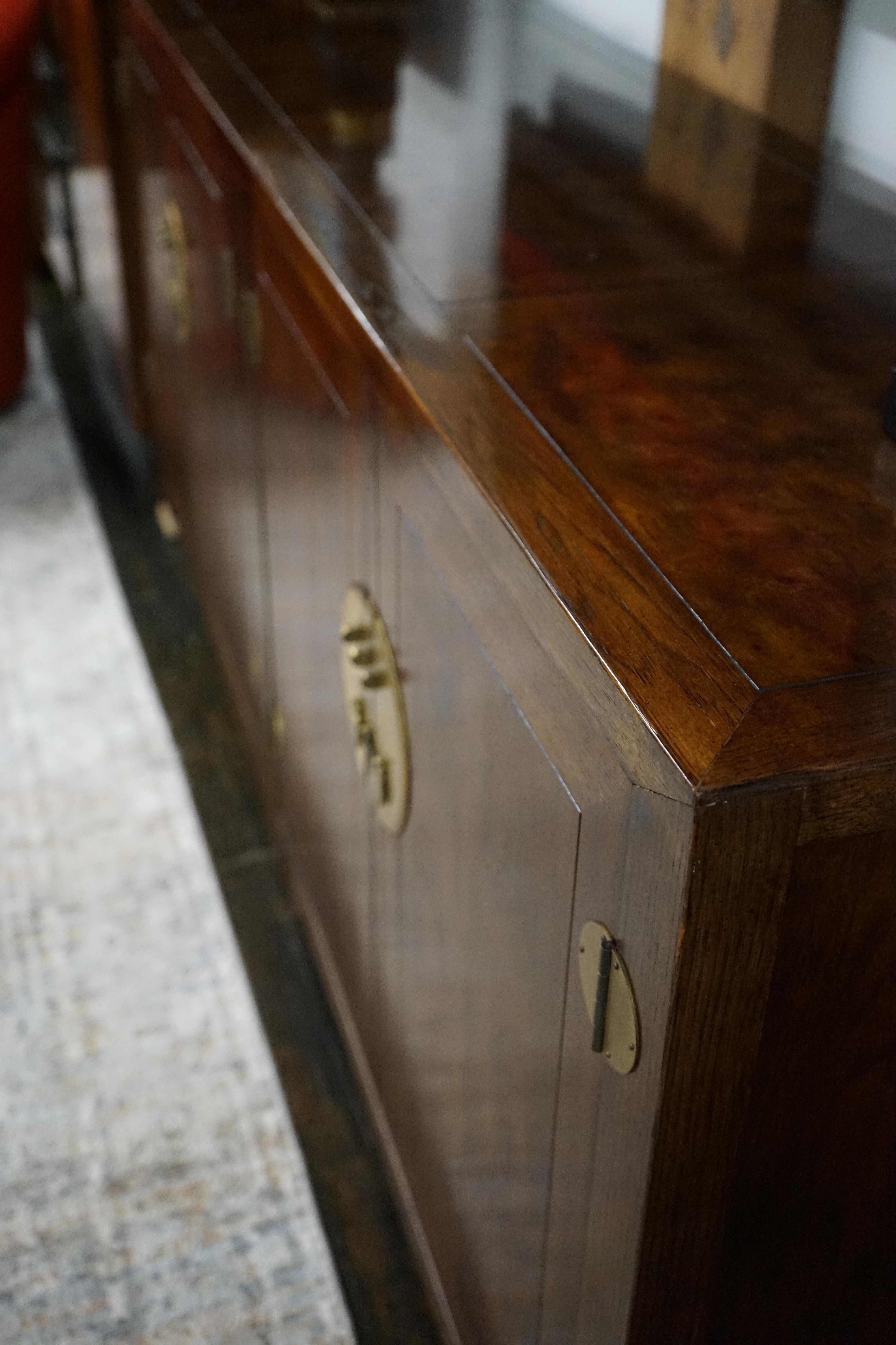 Michael Taylor for Baker Walnut Buffet or Credenza With Brass Hardware For Sale 1