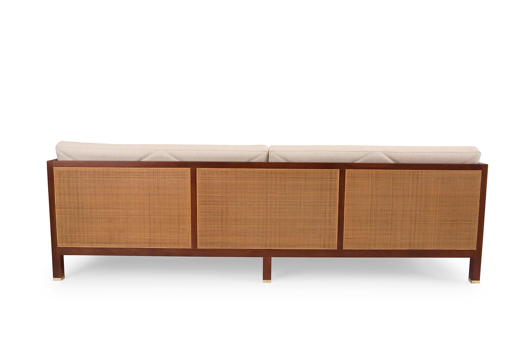 Mid-Century Modern Michael Taylor 1960s Walnut & Wicker Sofa
