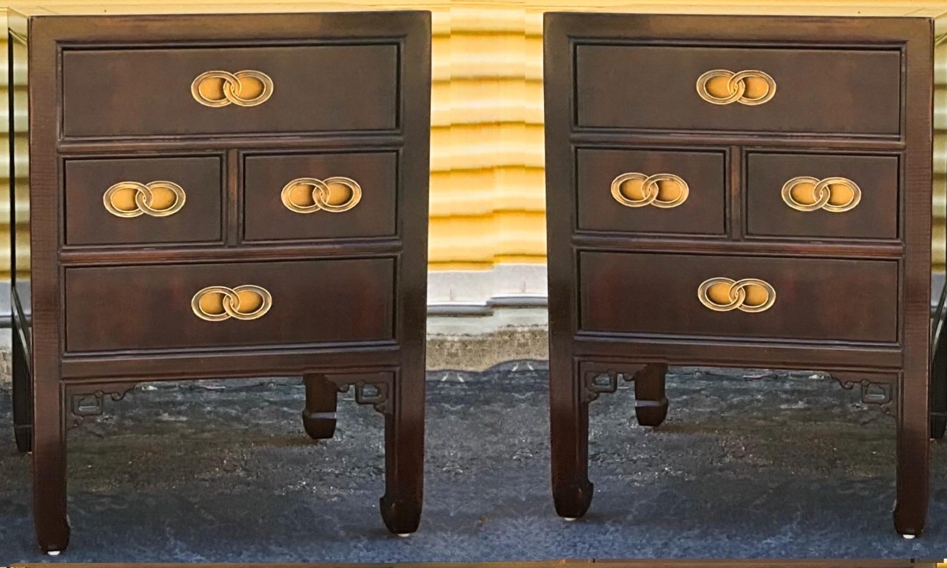 Michael Taylor for Henredon Asian Modern Ming Style Nightstands Side Tables -S/2 In Good Condition For Sale In Kennesaw, GA