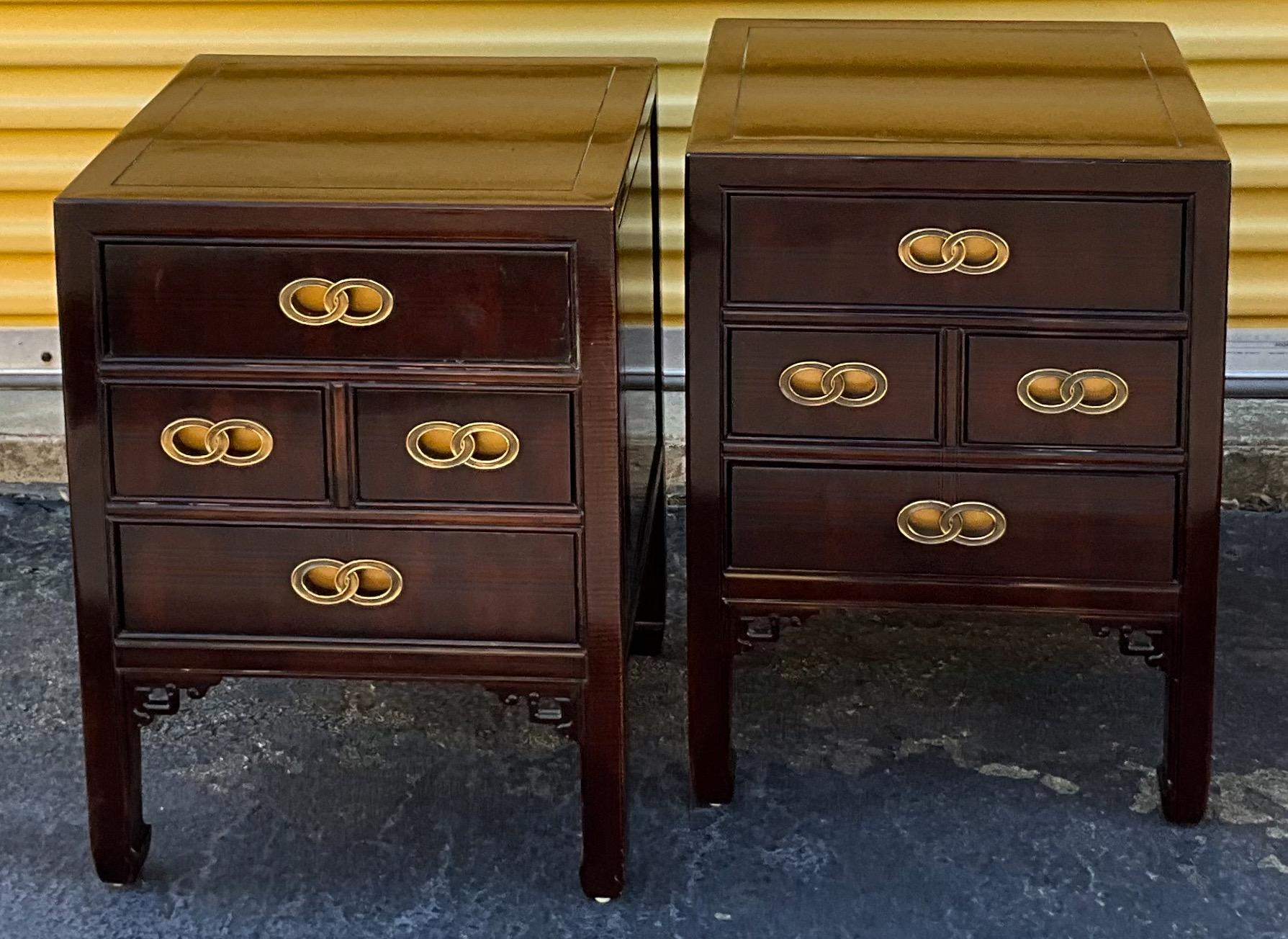 20th Century Michael Taylor for Henredon Asian Modern Ming Style Nightstands Side Tables -S/2 For Sale