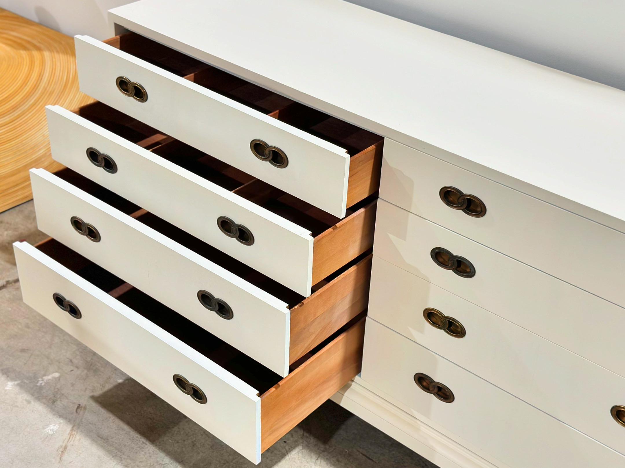 Michael Taylor for Henredon - Dresser - Off White Cream Lacquer - Brass Hardware 4