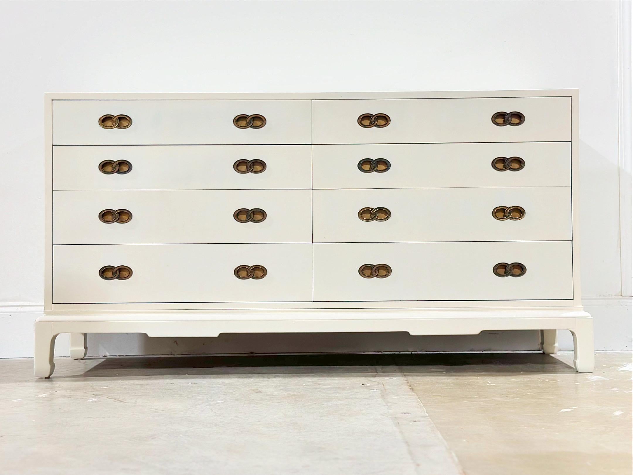 Michael Taylor for Henredon - Dresser - Off White Cream Lacquer - Brass Hardware 6