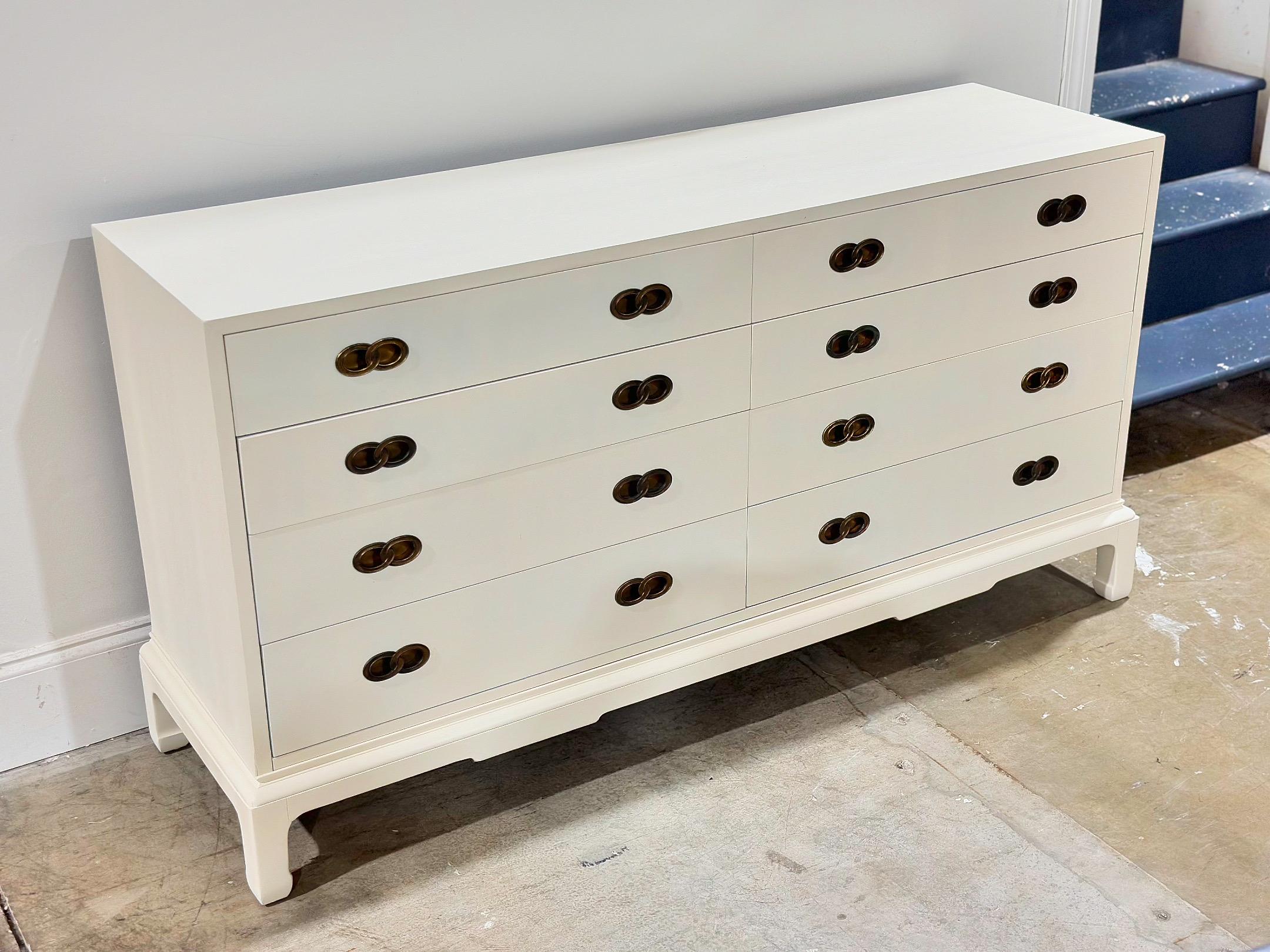 Late 20th Century Michael Taylor for Henredon - Dresser - Off White Cream Lacquer - Brass Hardware
